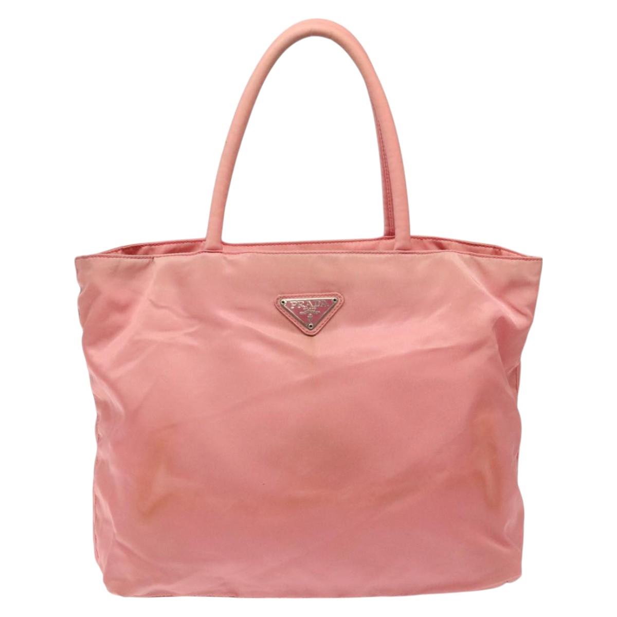 PRADA Tote Bag Nylon Pink Silver Auth 118456