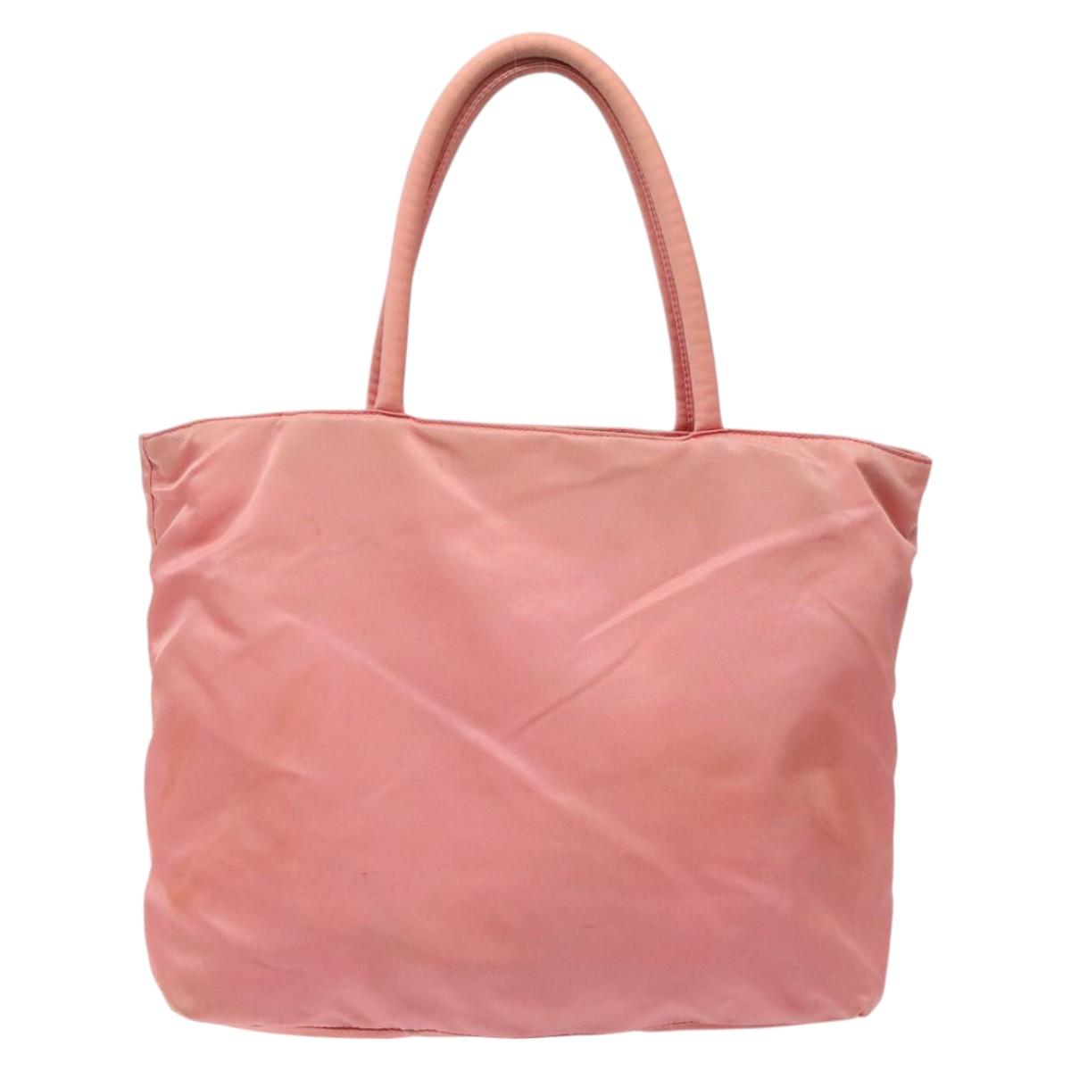 PRADA Tote Bag Nylon Pink Silver Auth 118456
