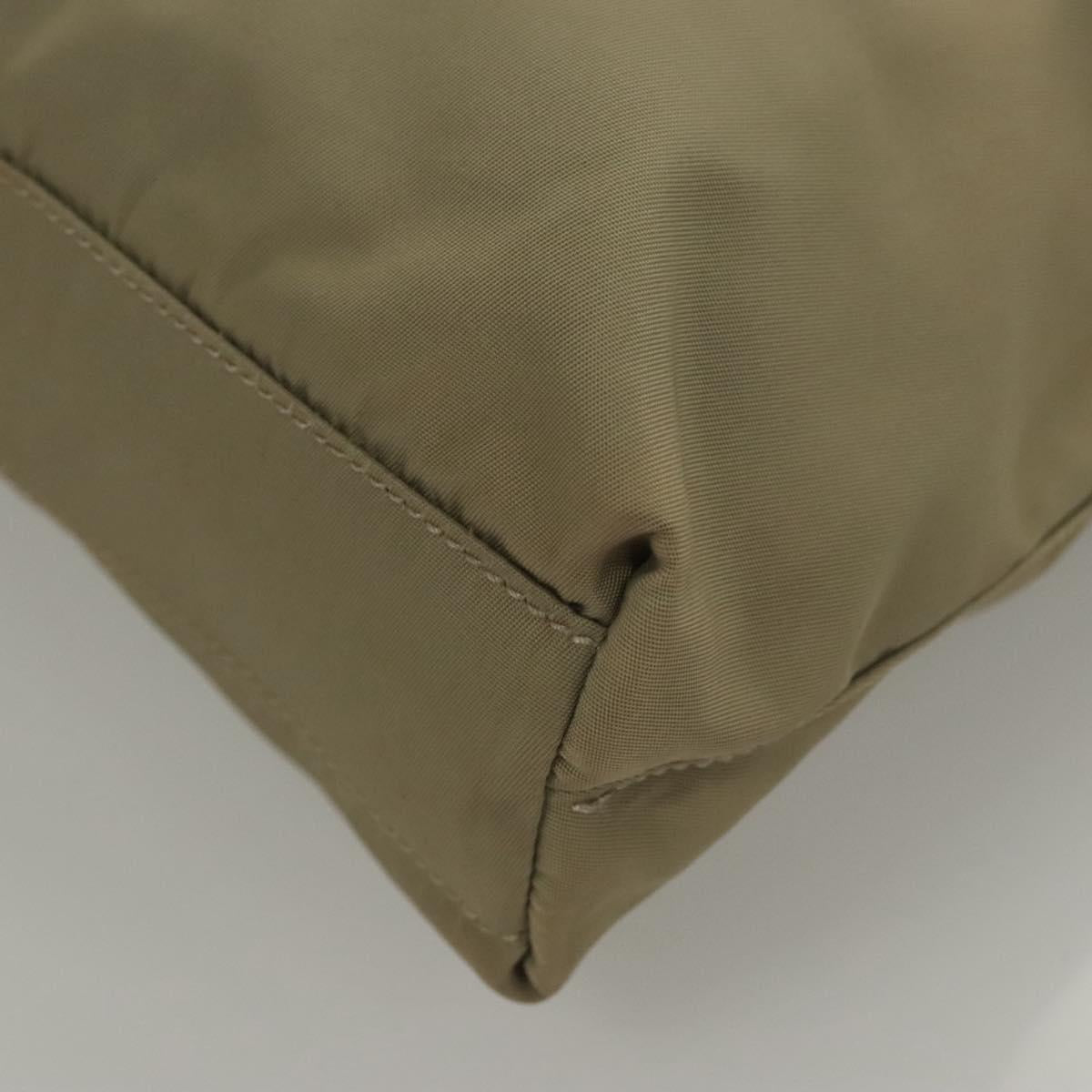 PRADA Tote Bag Nylon Khaki Silver Auth 118457