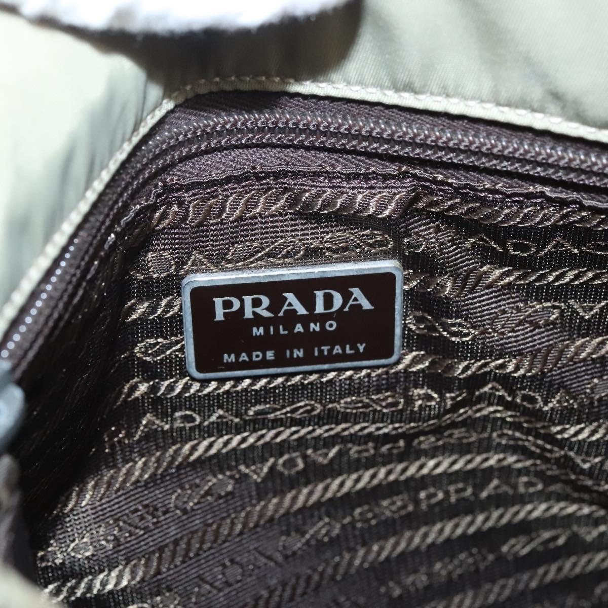 PRADA Tote Bag Nylon Khaki Silver Auth 118457