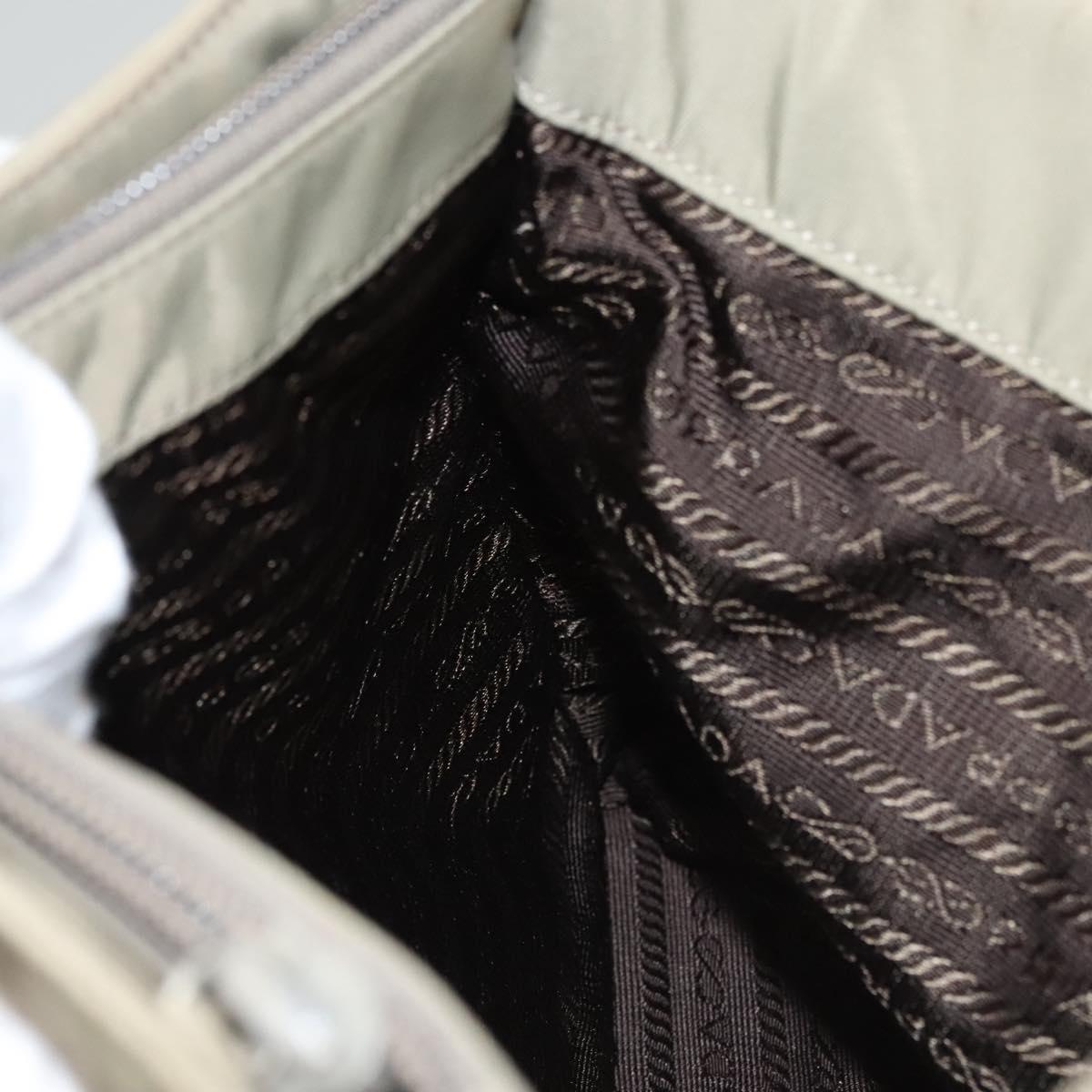 PRADA Tote Bag Nylon Khaki Silver Auth 118457