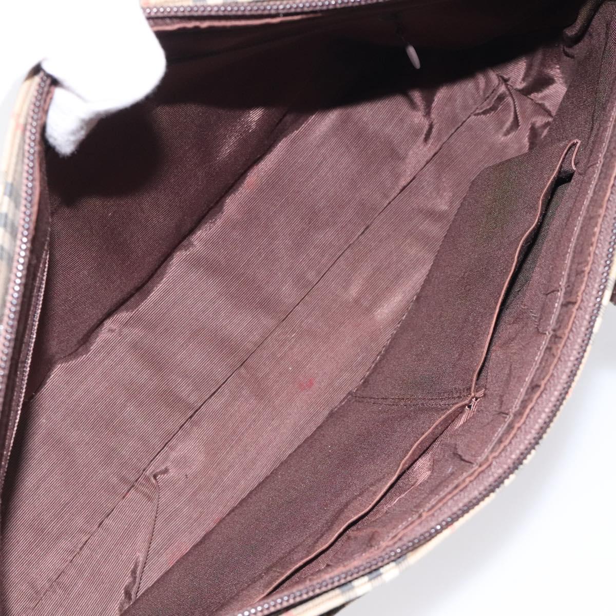 BURBERRY Nova Check Hand Bag Canvas Beige Gold Auth 118521