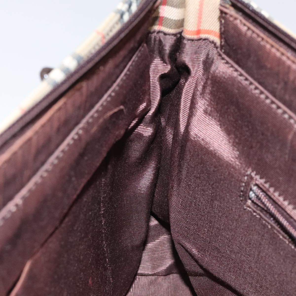 BURBERRY Nova Check Hand Bag Canvas Beige Gold Auth 118521