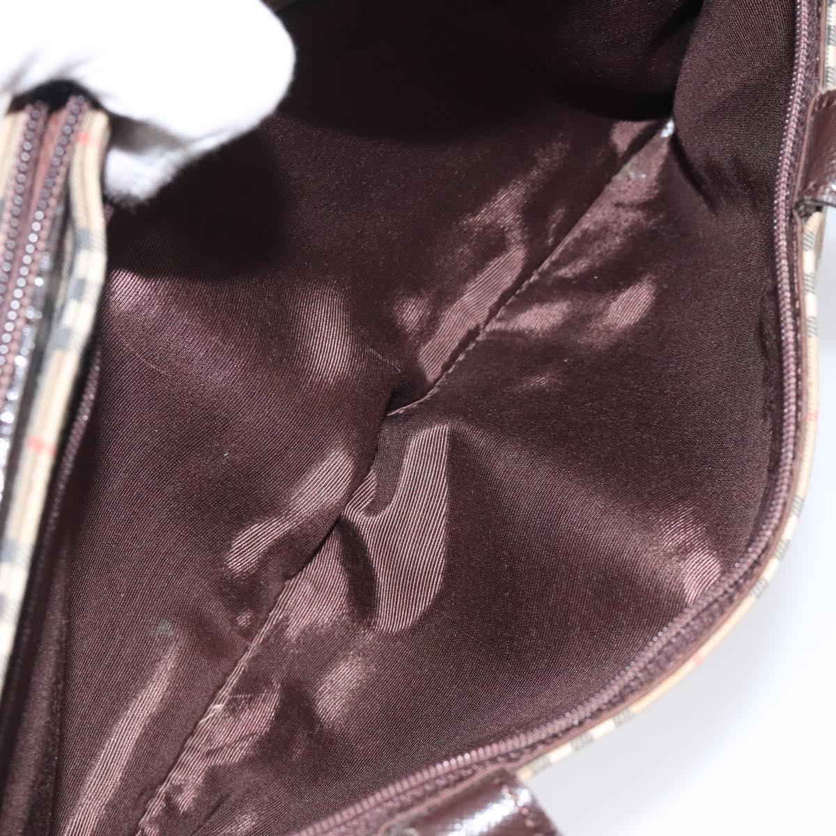 BURBERRY Nova Check Hand Bag Canvas Beige Gold Auth 118521