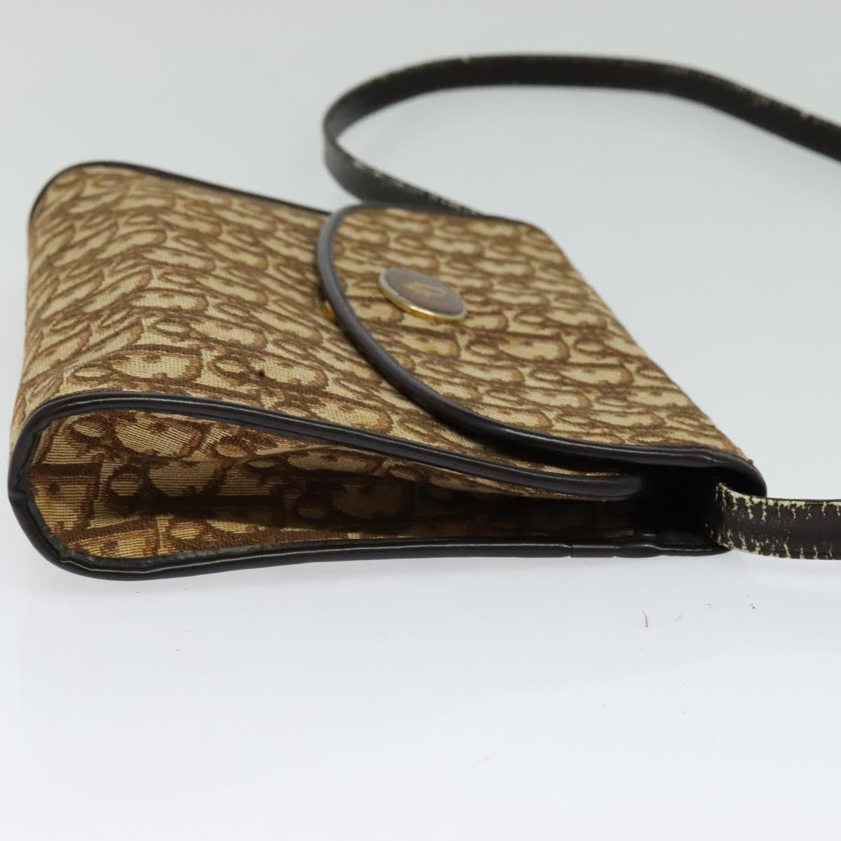 Christian Dior Trotter Canvas Shoulder Bag Brown Gold Auth 118537