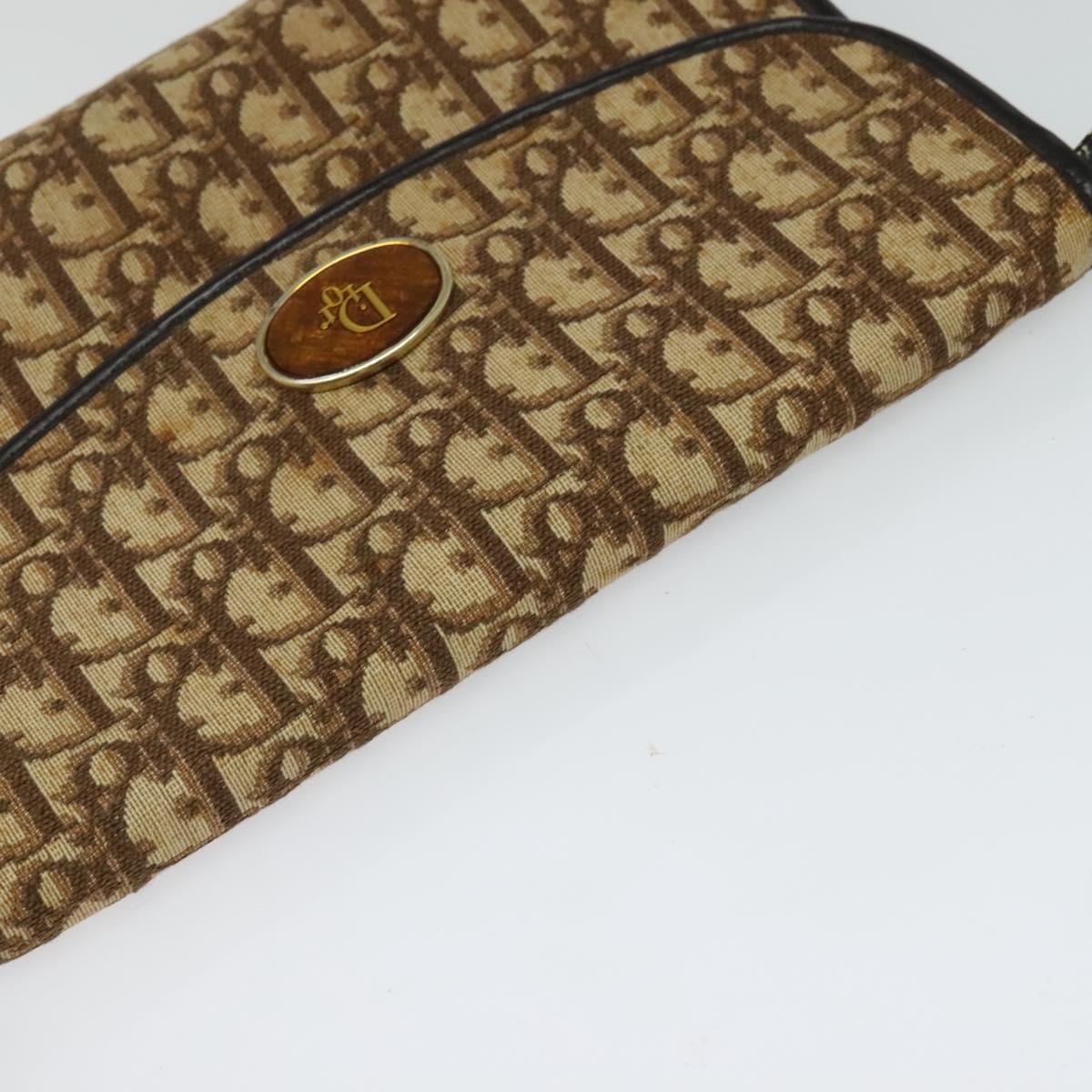 Christian Dior Trotter Canvas Shoulder Bag Brown Gold Auth 118537