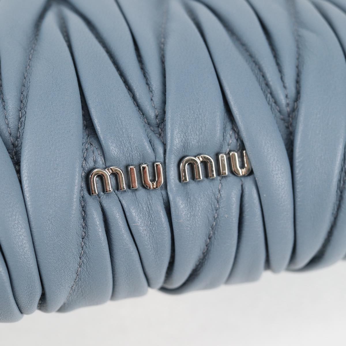 Miu Miu Matelasse Chain Shoulder Bag Leather Light Blue Silver Auth 118556M