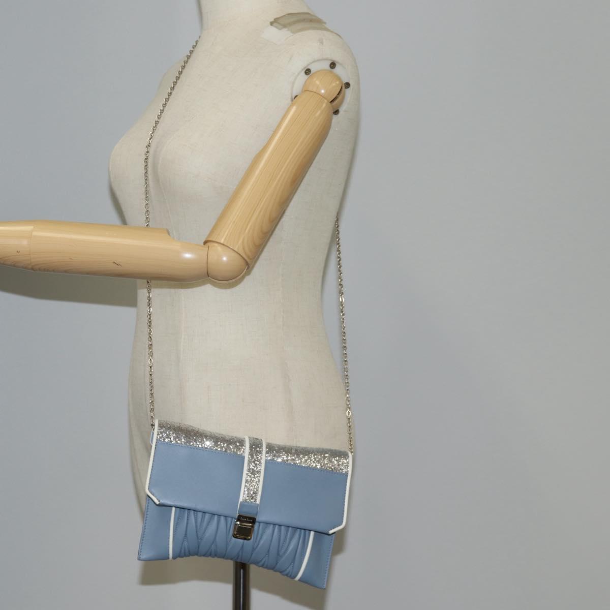 Miu Miu Matelasse Chain Shoulder Bag Leather Light Blue Silver Auth 118556M