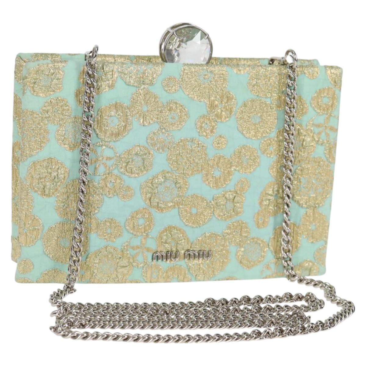 Miu Miu Chain Shoulder Bag Cotton Light Blue Silver Auth 118561SAM