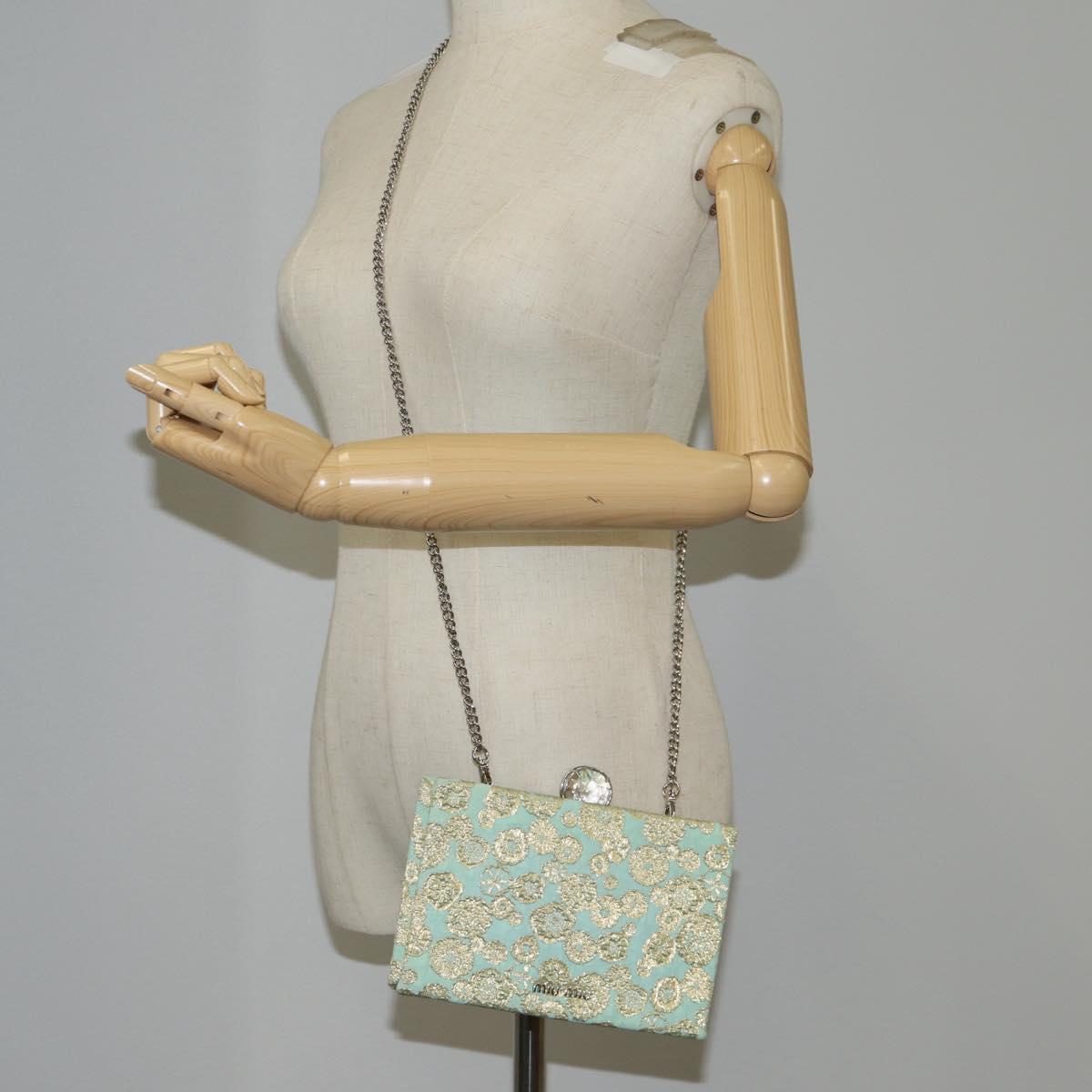 Miu Miu Chain Shoulder Bag Cotton Light Blue Silver Auth 118561SAM