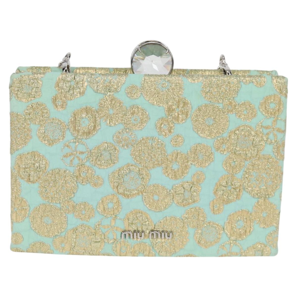 Miu Miu Chain Shoulder Bag Cotton Light Blue Silver Auth 118561SAM