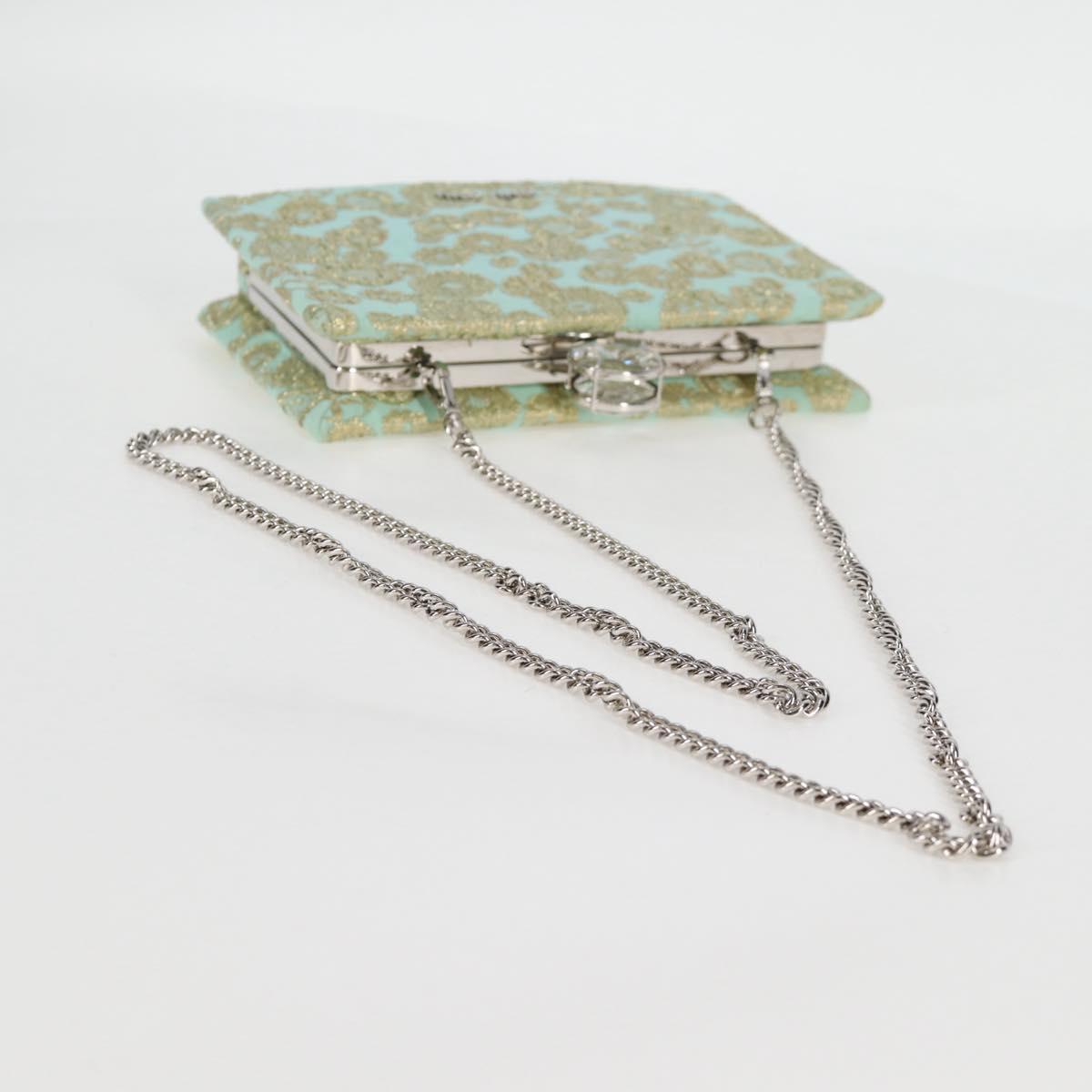 Miu Miu Chain Shoulder Bag Cotton Light Blue Silver Auth 118561SAM