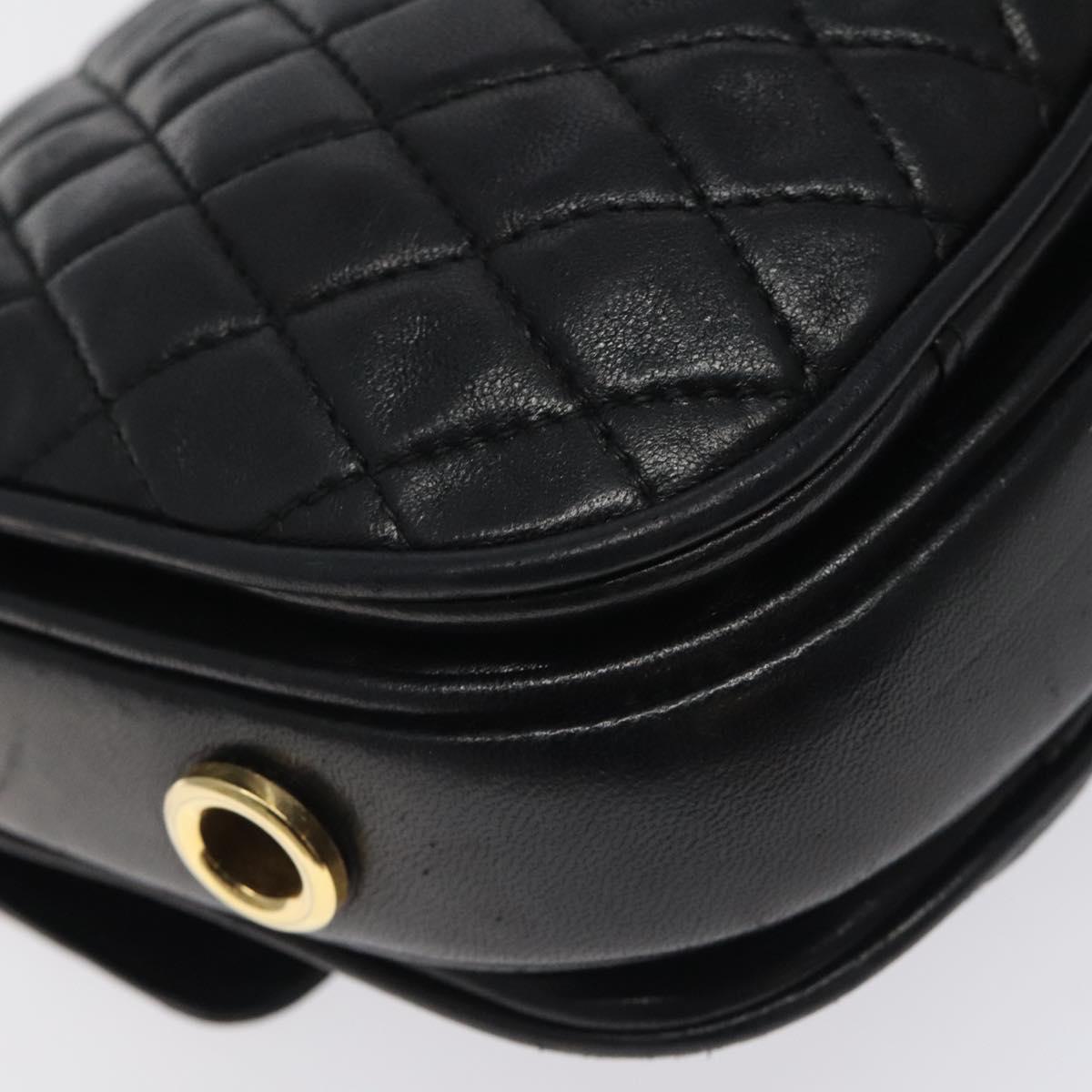BALLY Chain Shoulder Bag Leather Black Gold Auth 118600