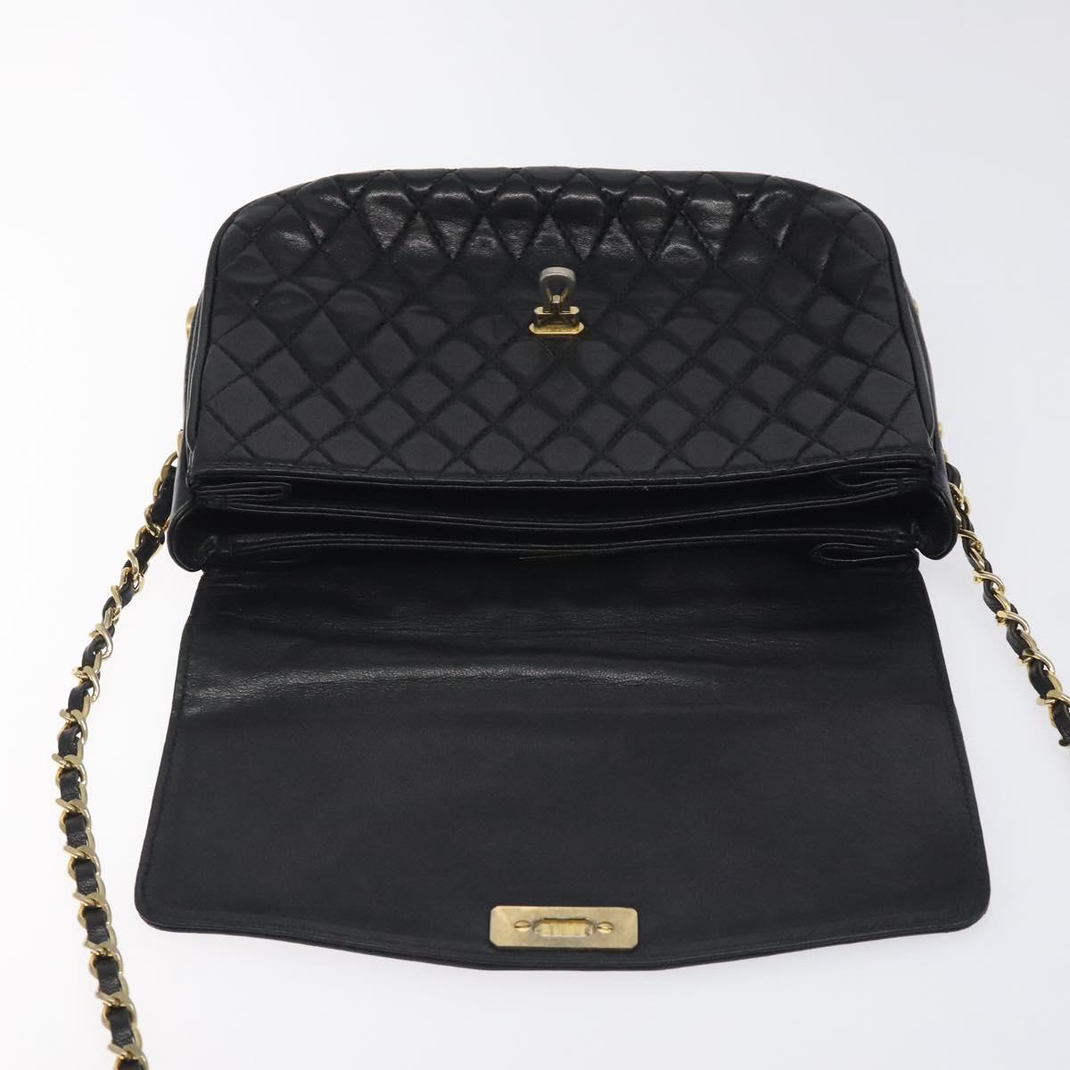 BALLY Chain Shoulder Bag Leather Black Gold Auth 118600