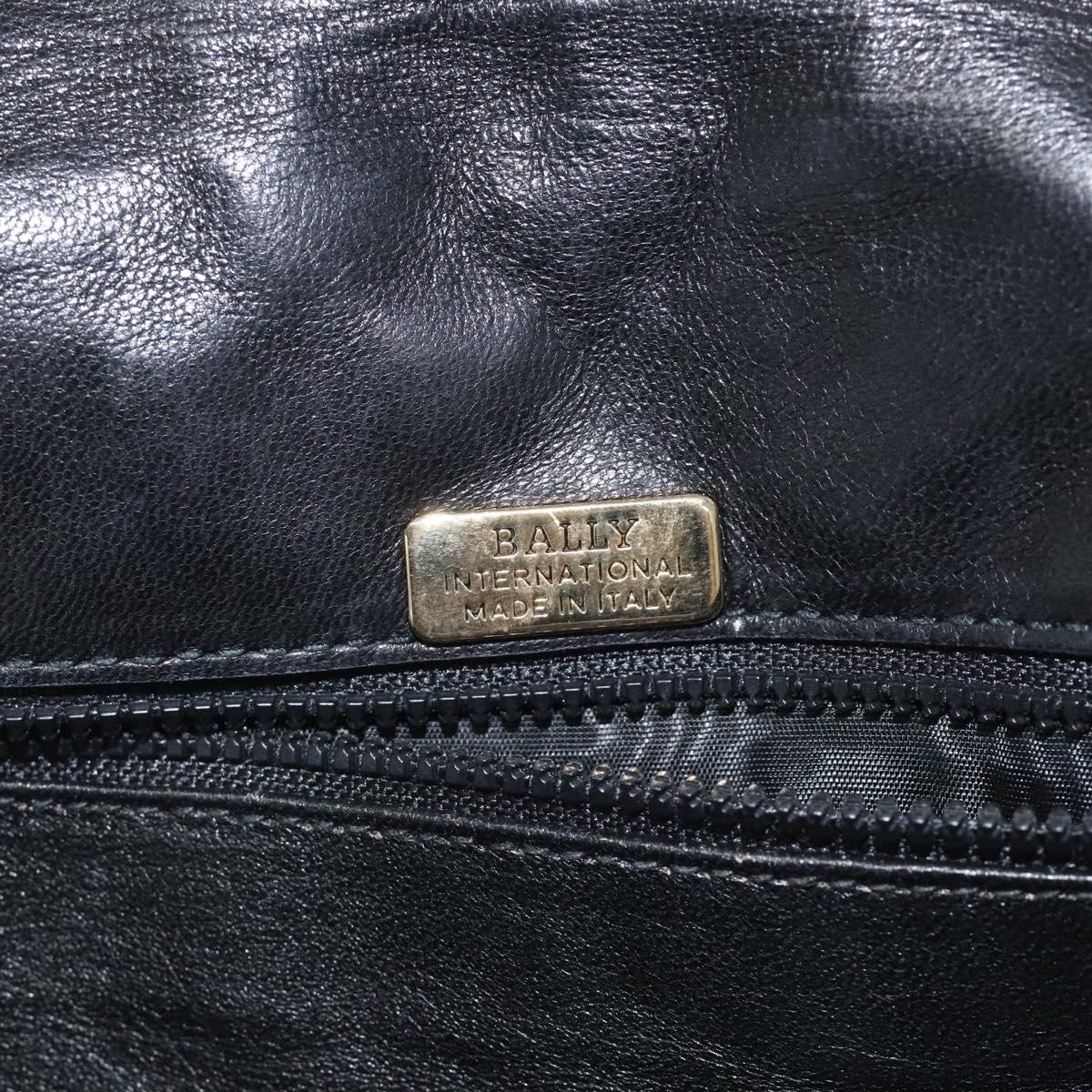 BALLY Chain Shoulder Bag Leather Black Gold Auth 118600
