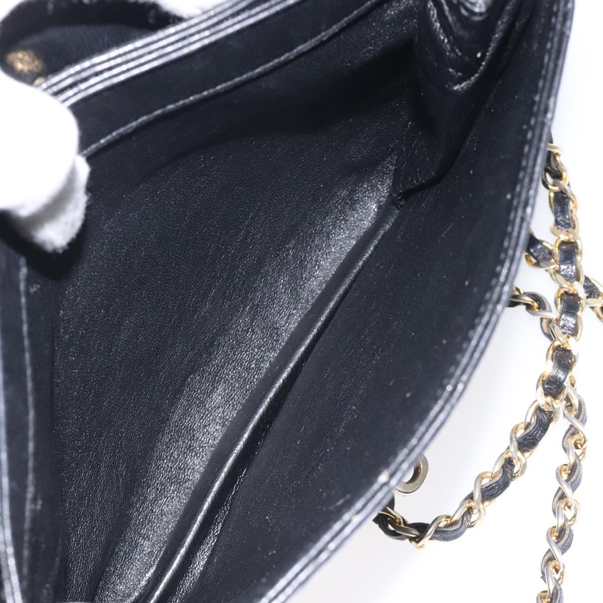 BALLY Chain Shoulder Bag Leather Black Gold Auth 118600