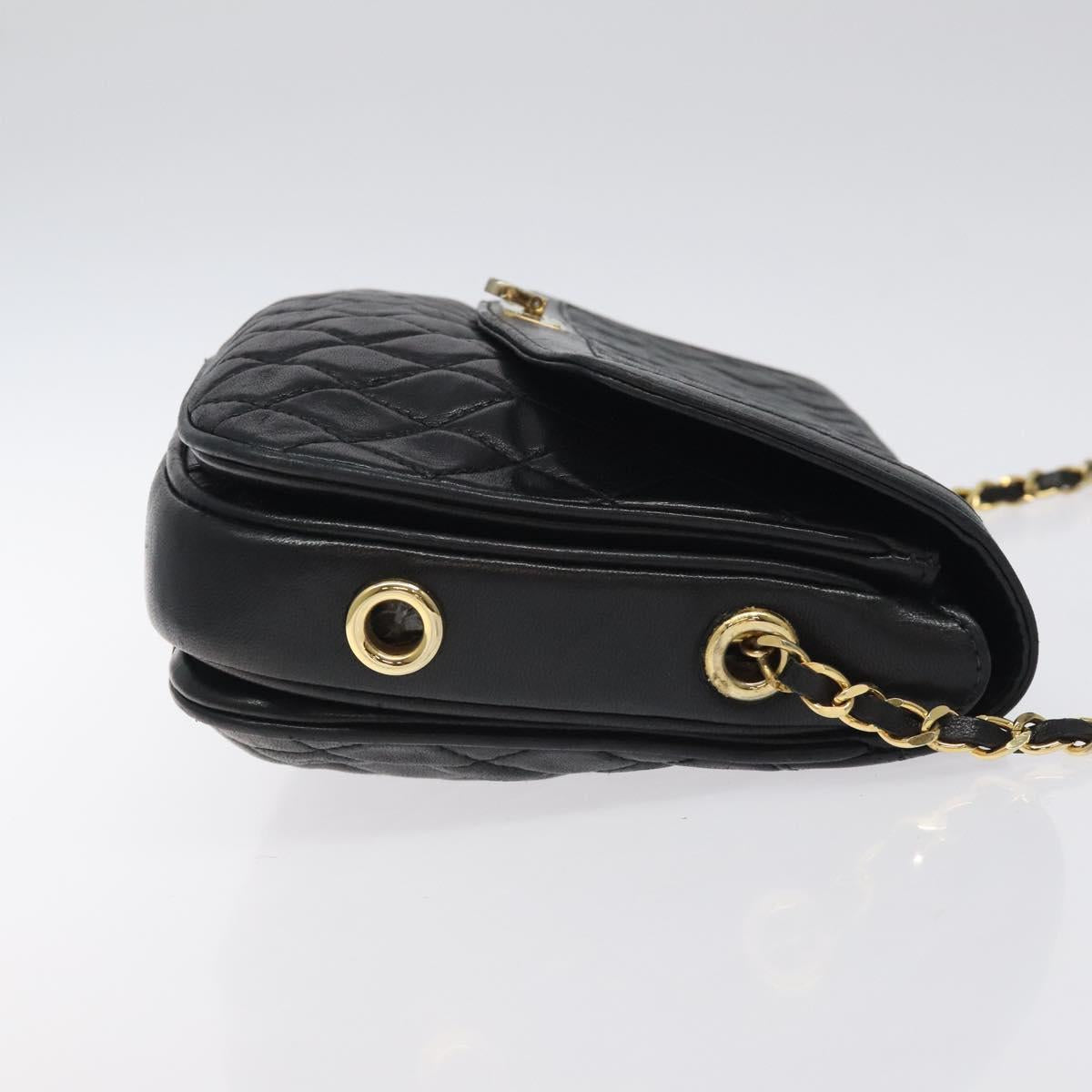 BALLY Chain Shoulder Bag Leather Black Gold Auth 118600