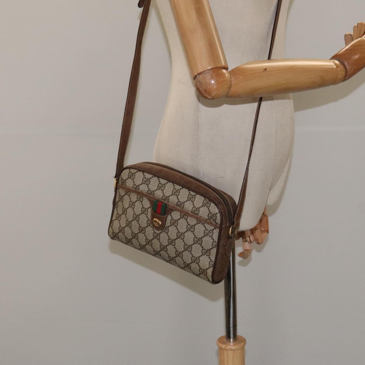 GUCCI GG Supreme Web Sherry Line Shoulder Bag PVC Beige 116 02 089 Auth 118603