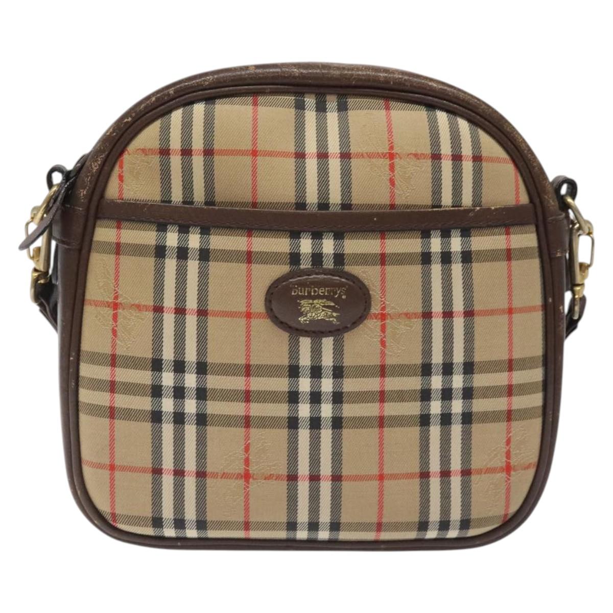 Burberrys Nova Check Shoulder Bag Canvas Beige Gold Auth 118605