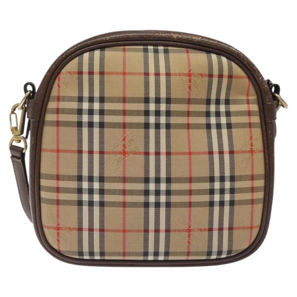 Burberrys Nova Check Shoulder Bag Canvas Beige Gold Auth 118605