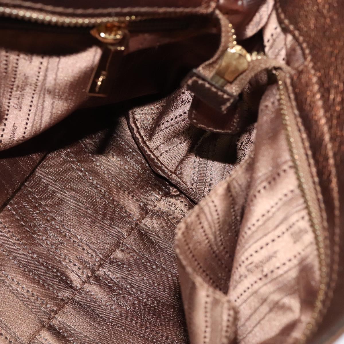 Salvatore Ferragamo Gancini Sofia Hand Bag Leather 2way Brown Gold Auth 118607