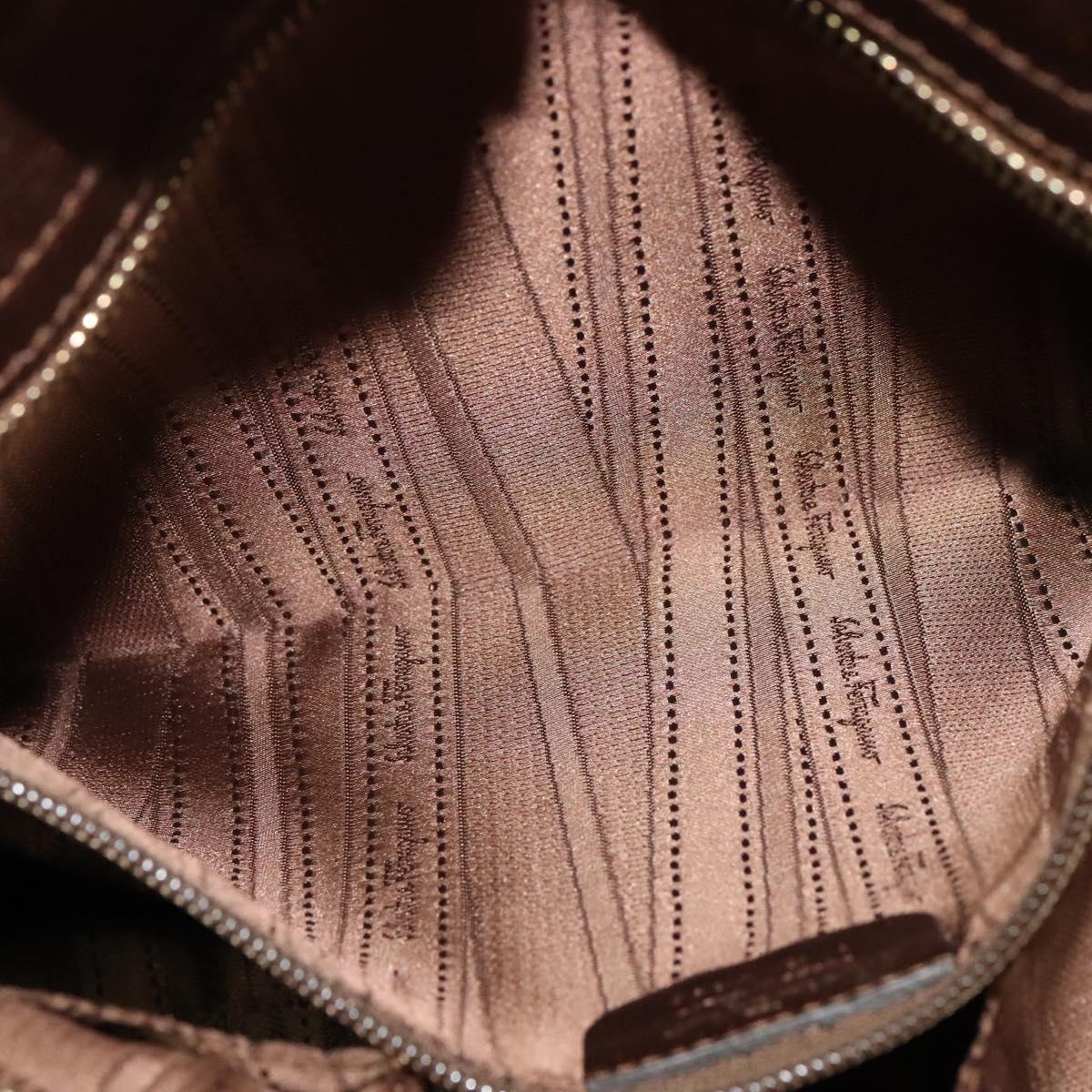 Salvatore Ferragamo Gancini Sofia Hand Bag Leather 2way Brown Gold Auth 118607