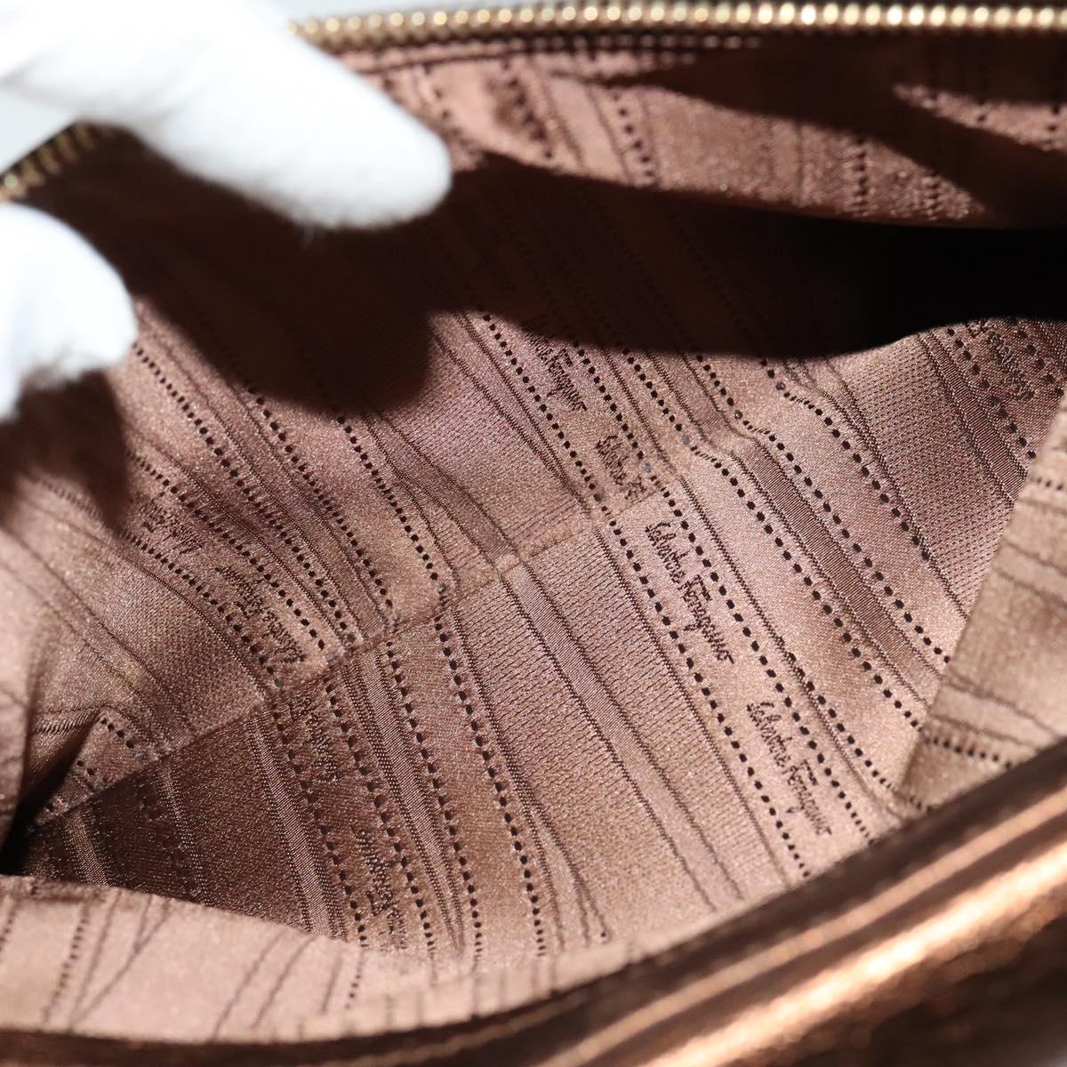 Salvatore Ferragamo Gancini Sofia Hand Bag Leather 2way Brown Gold Auth 118607