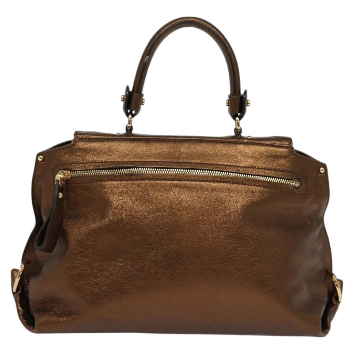 Salvatore Ferragamo Gancini Sofia Hand Bag Leather 2way Brown Gold Auth 118607