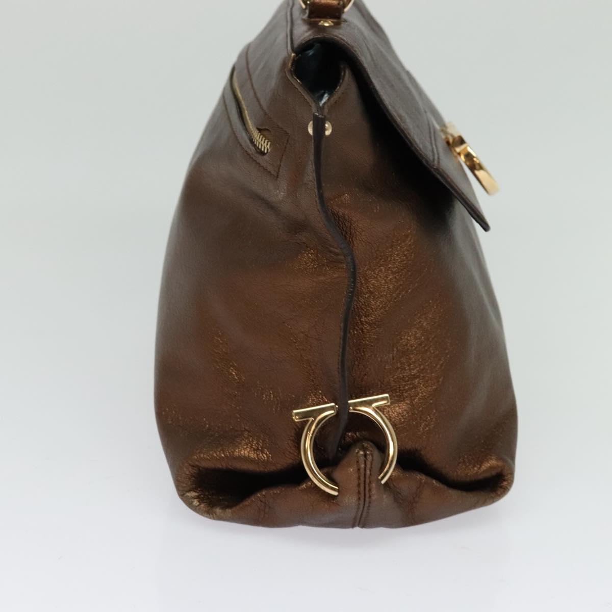 Salvatore Ferragamo Gancini Sofia Hand Bag Leather 2way Brown Gold Auth 118607