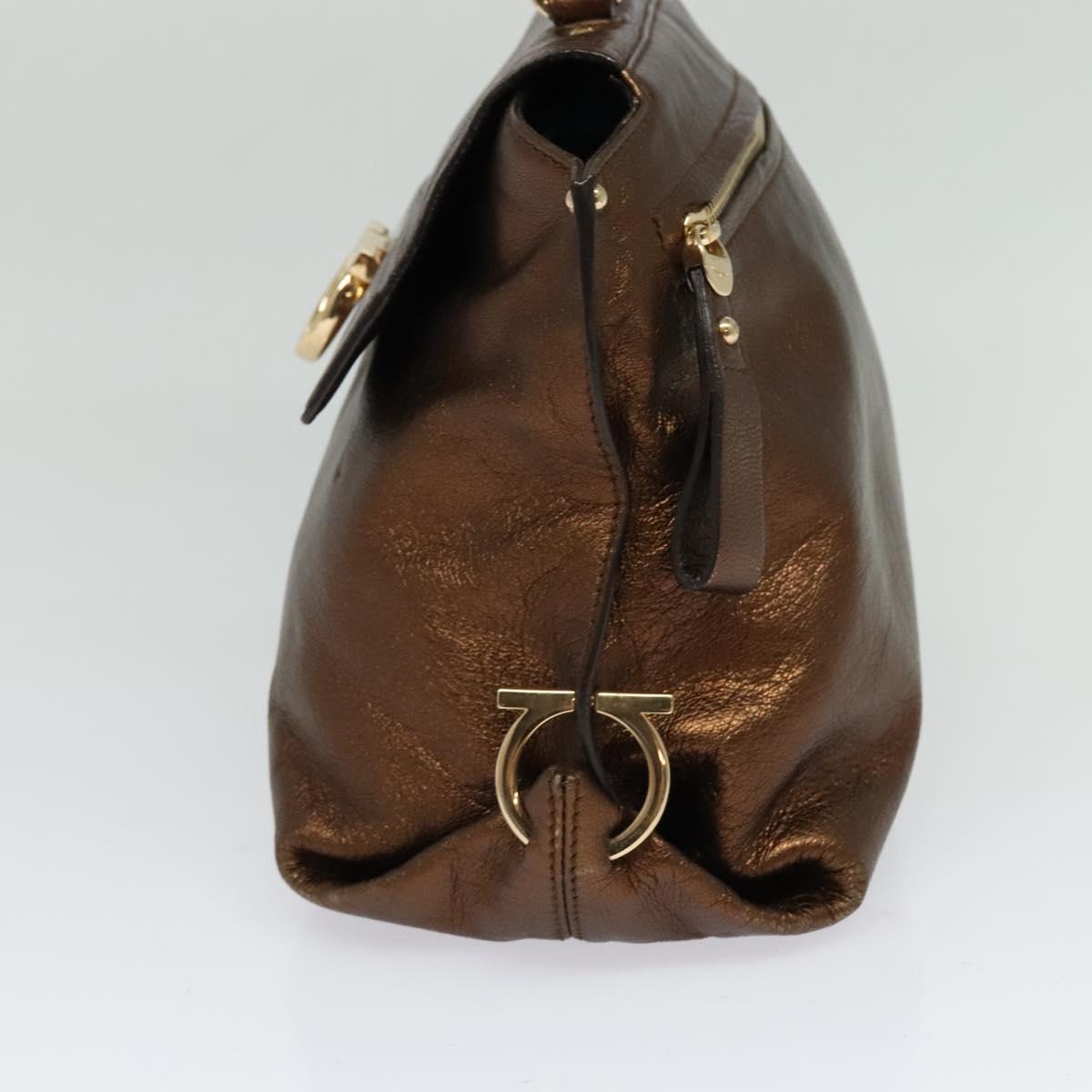 Salvatore Ferragamo Gancini Sofia Hand Bag Leather 2way Brown Gold Auth 118607