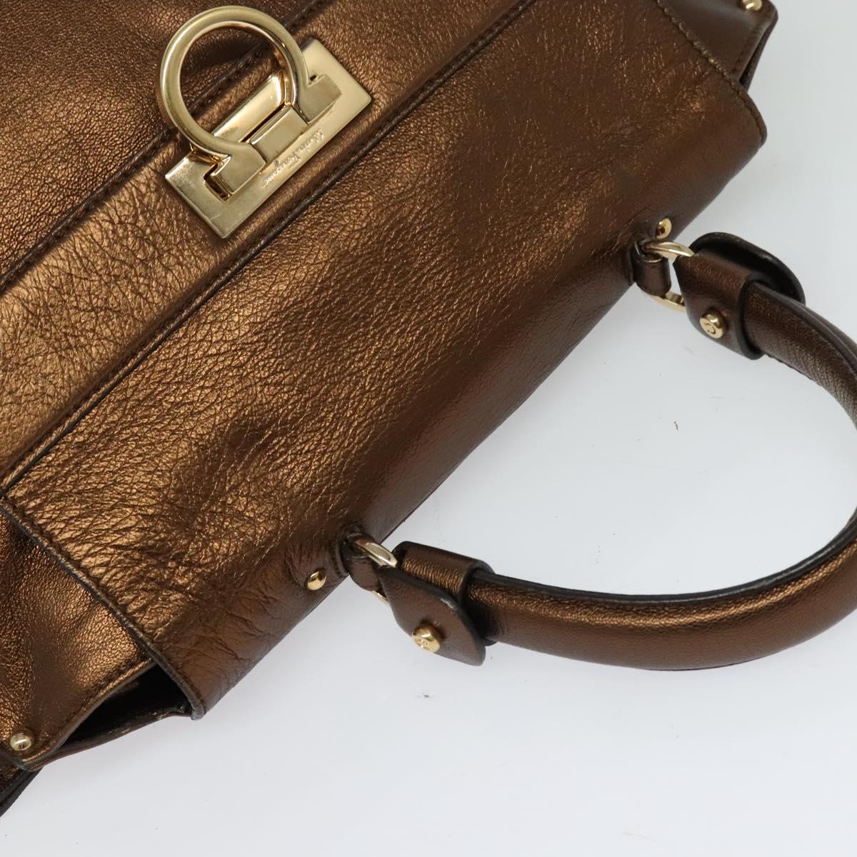 Salvatore Ferragamo Gancini Sofia Hand Bag Leather 2way Brown Gold Auth 118607