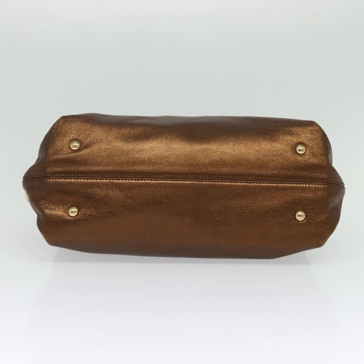 Salvatore Ferragamo Gancini Sofia Hand Bag Leather 2way Brown Gold Auth 118607