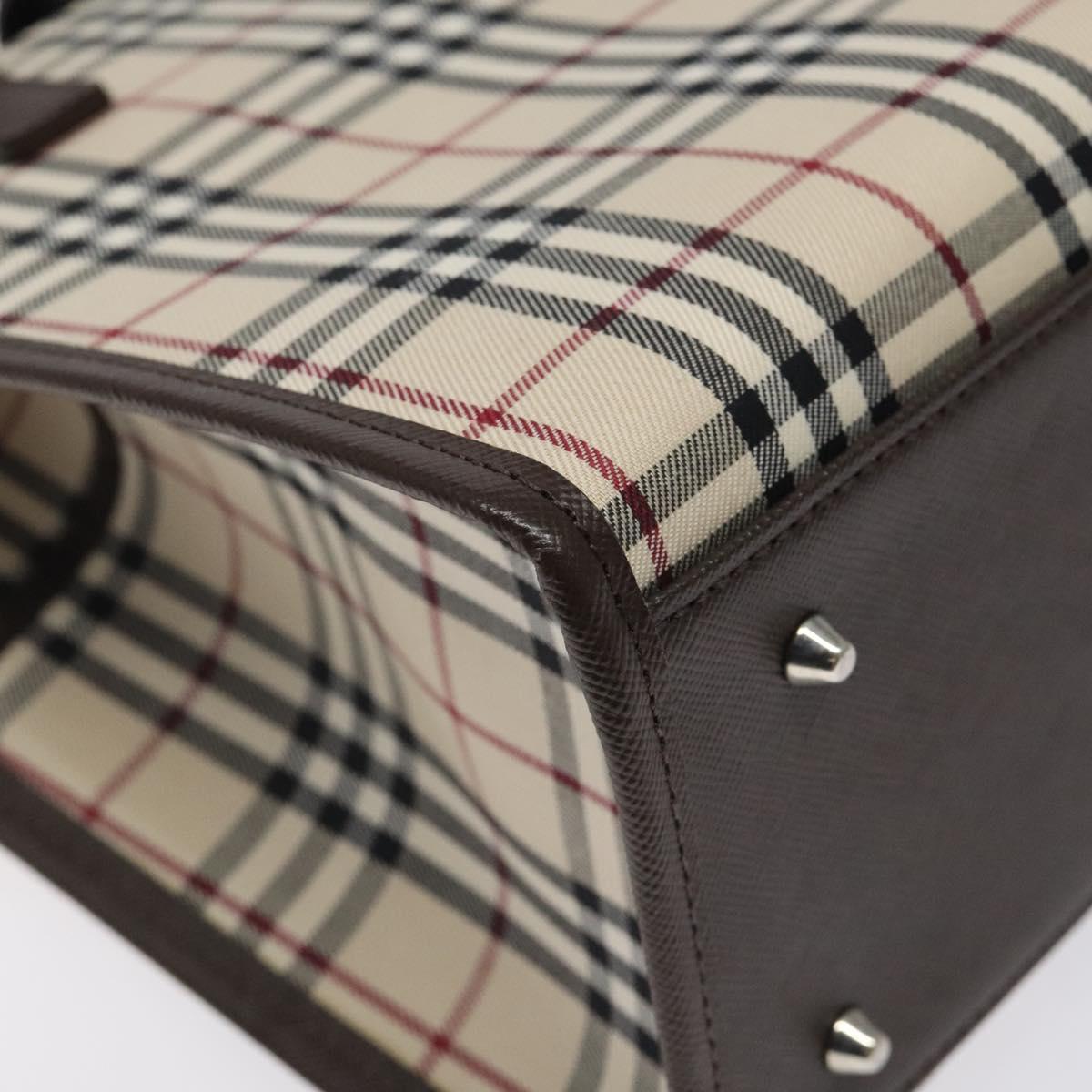 BURBERRY Nova Check Hand Bag Canvas Beige Silver Auth 118612