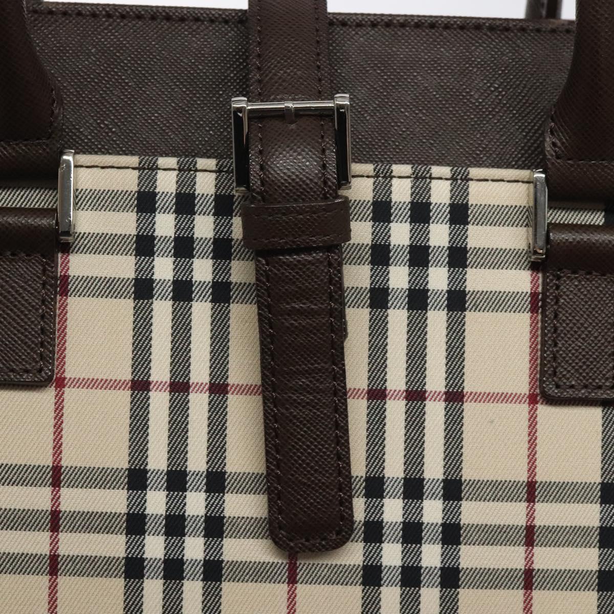 BURBERRY Nova Check Hand Bag Canvas Beige Silver Auth 118612