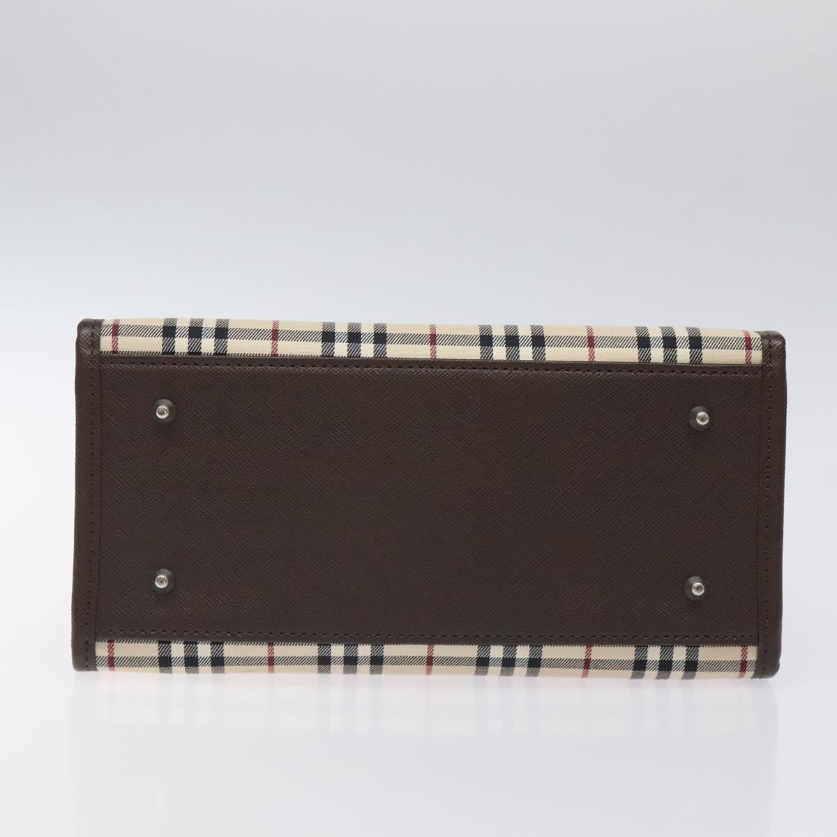 BURBERRY Nova Check Hand Bag Canvas Beige Silver Auth 118612