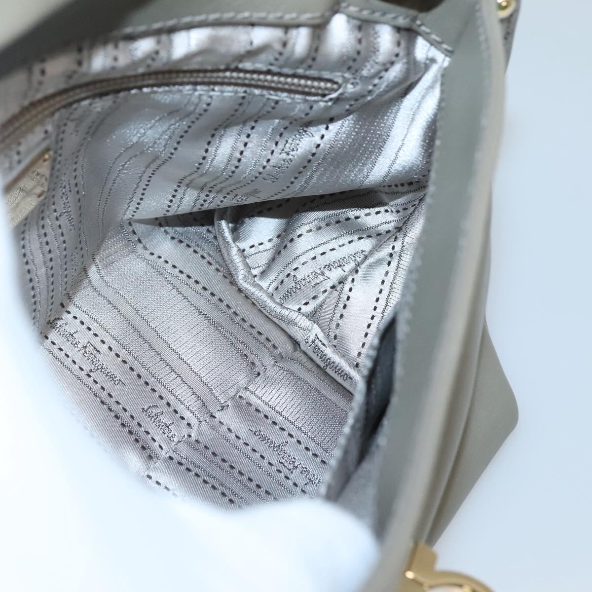 Salvatore Ferragamo Gancini Sofia Hand Bag Leather 2way Gray Gold Auth 118615