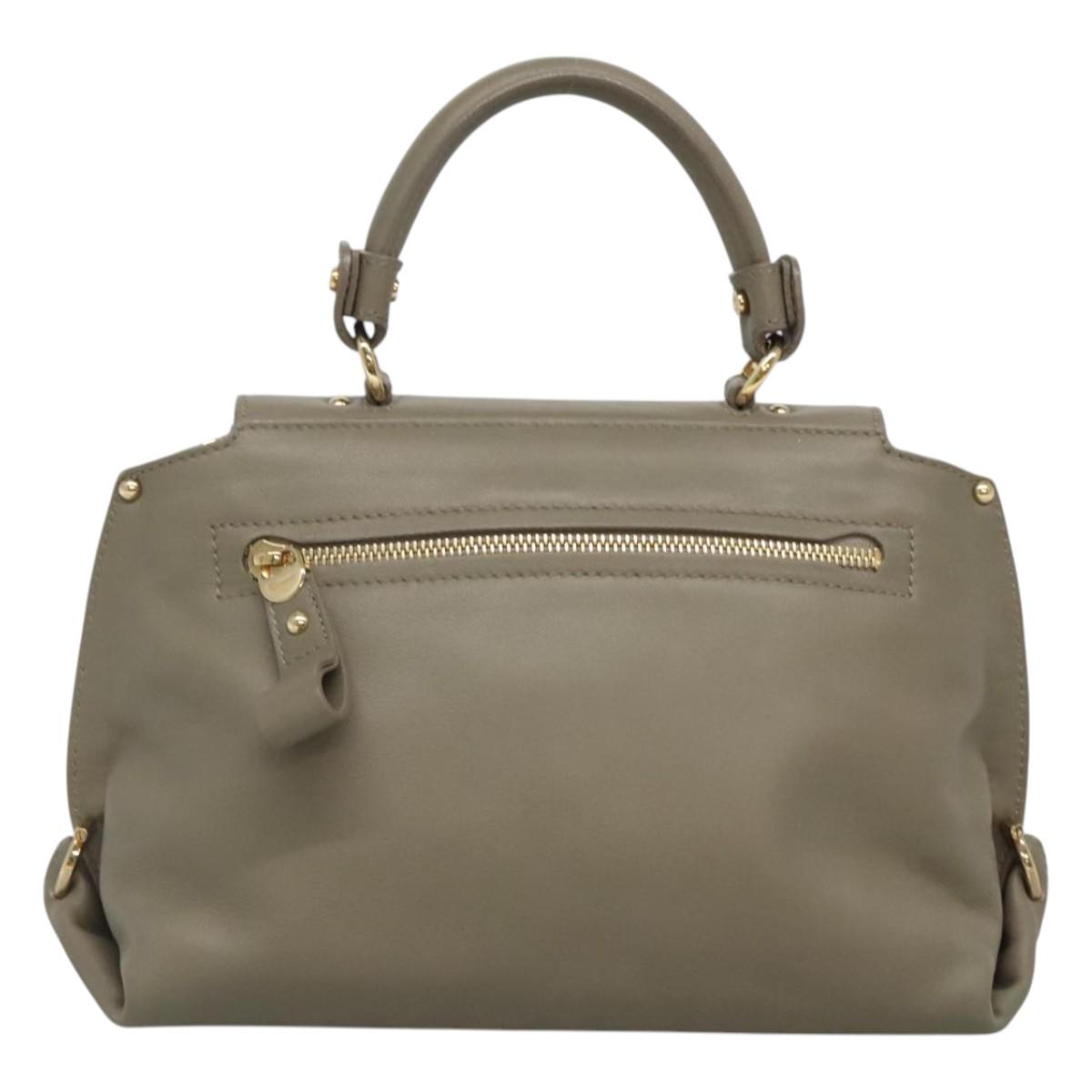 Salvatore Ferragamo Gancini Sofia Hand Bag Leather 2way Gray Gold Auth 118615