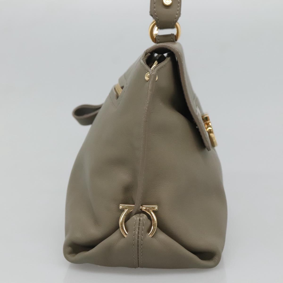 Salvatore Ferragamo Gancini Sofia Hand Bag Leather 2way Gray Gold Auth 118615