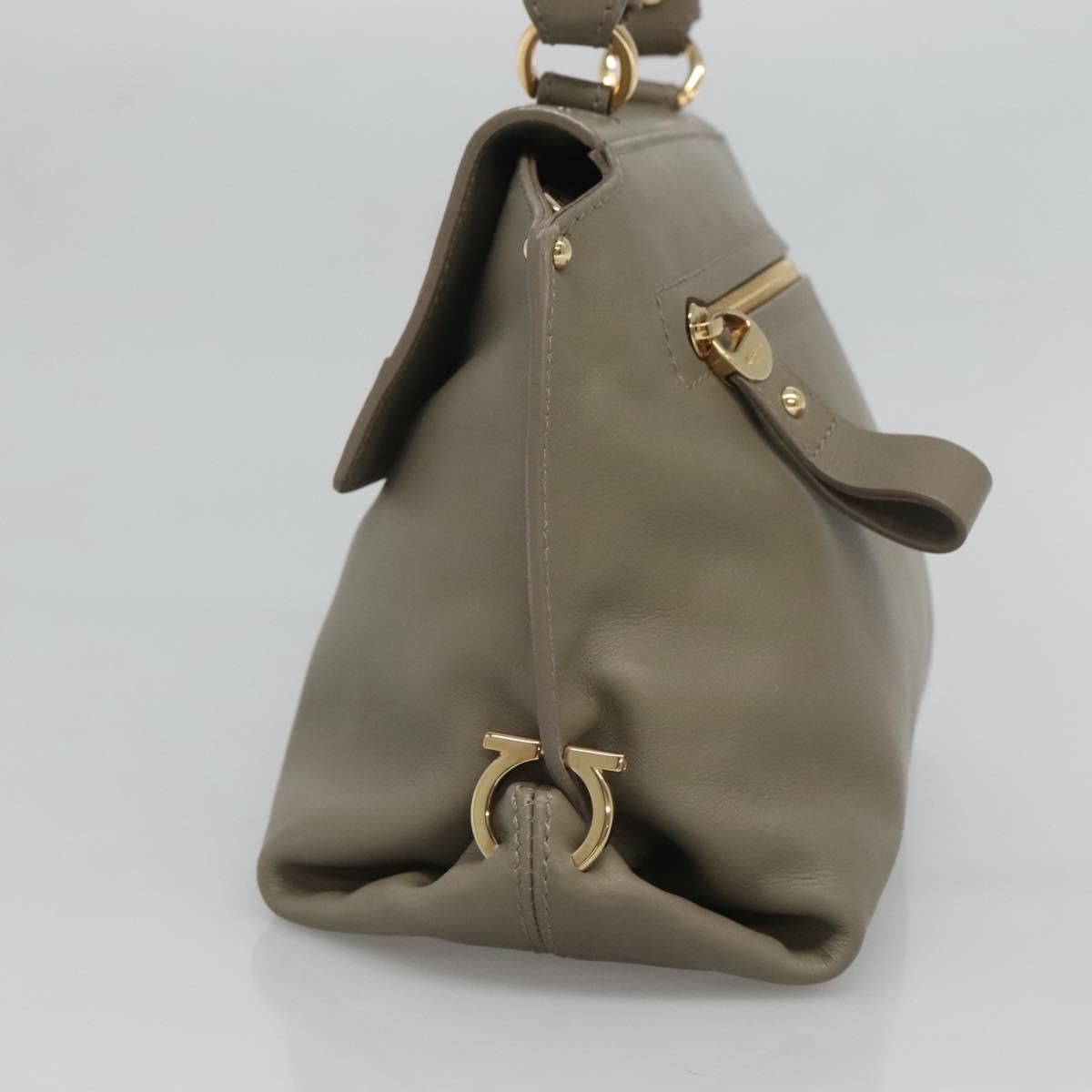 Salvatore Ferragamo Gancini Sofia Hand Bag Leather 2way Gray Gold Auth 118615