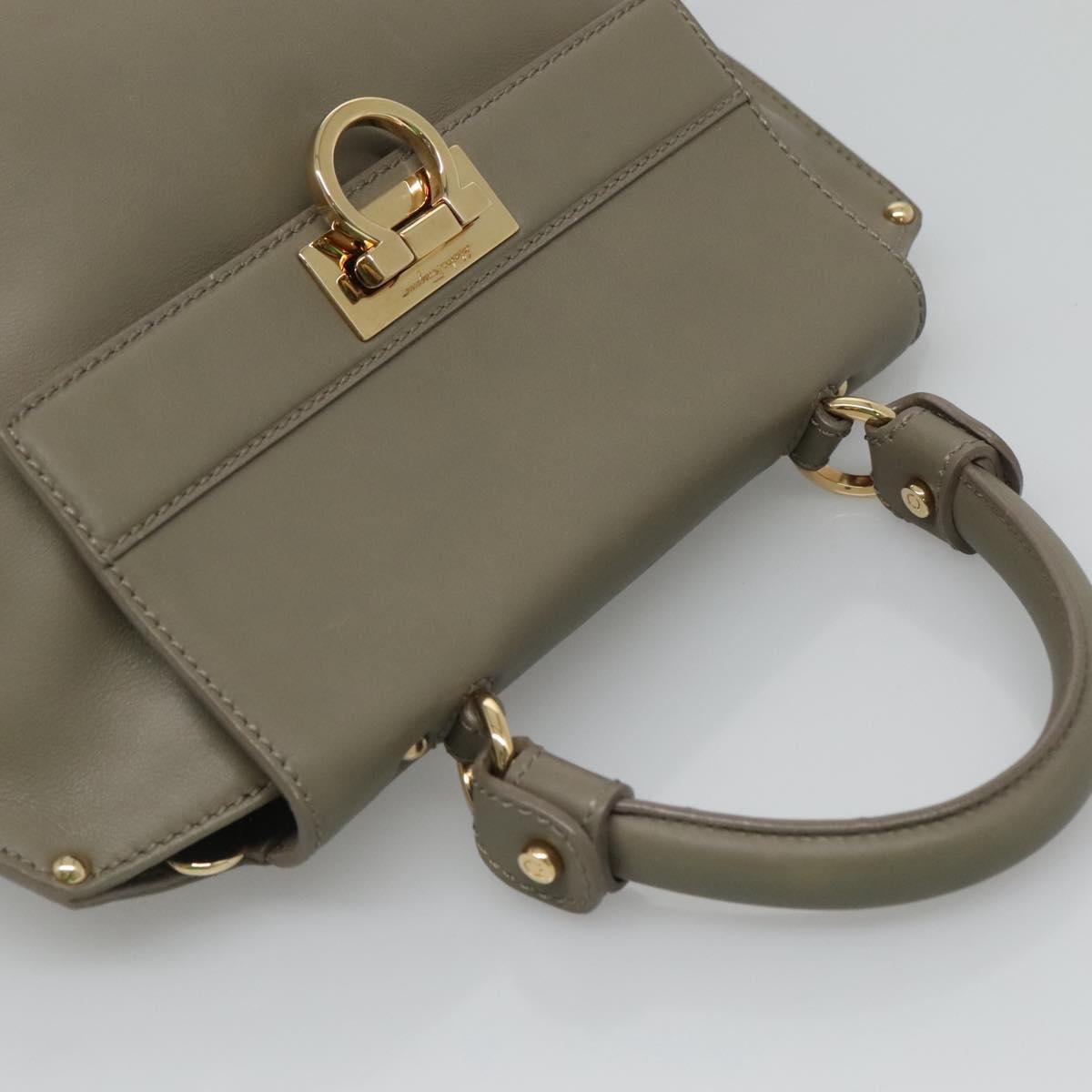 Salvatore Ferragamo Gancini Sofia Hand Bag Leather 2way Gray Gold Auth 118615