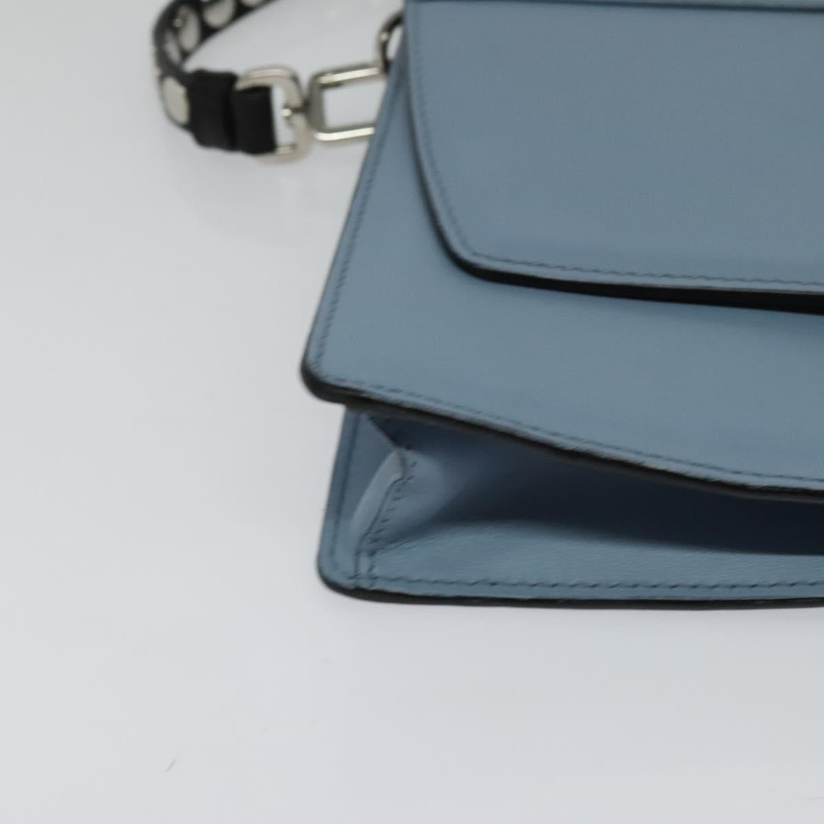 PRADA Shoulder Bag Leather Light Blue Silver Auth 118618