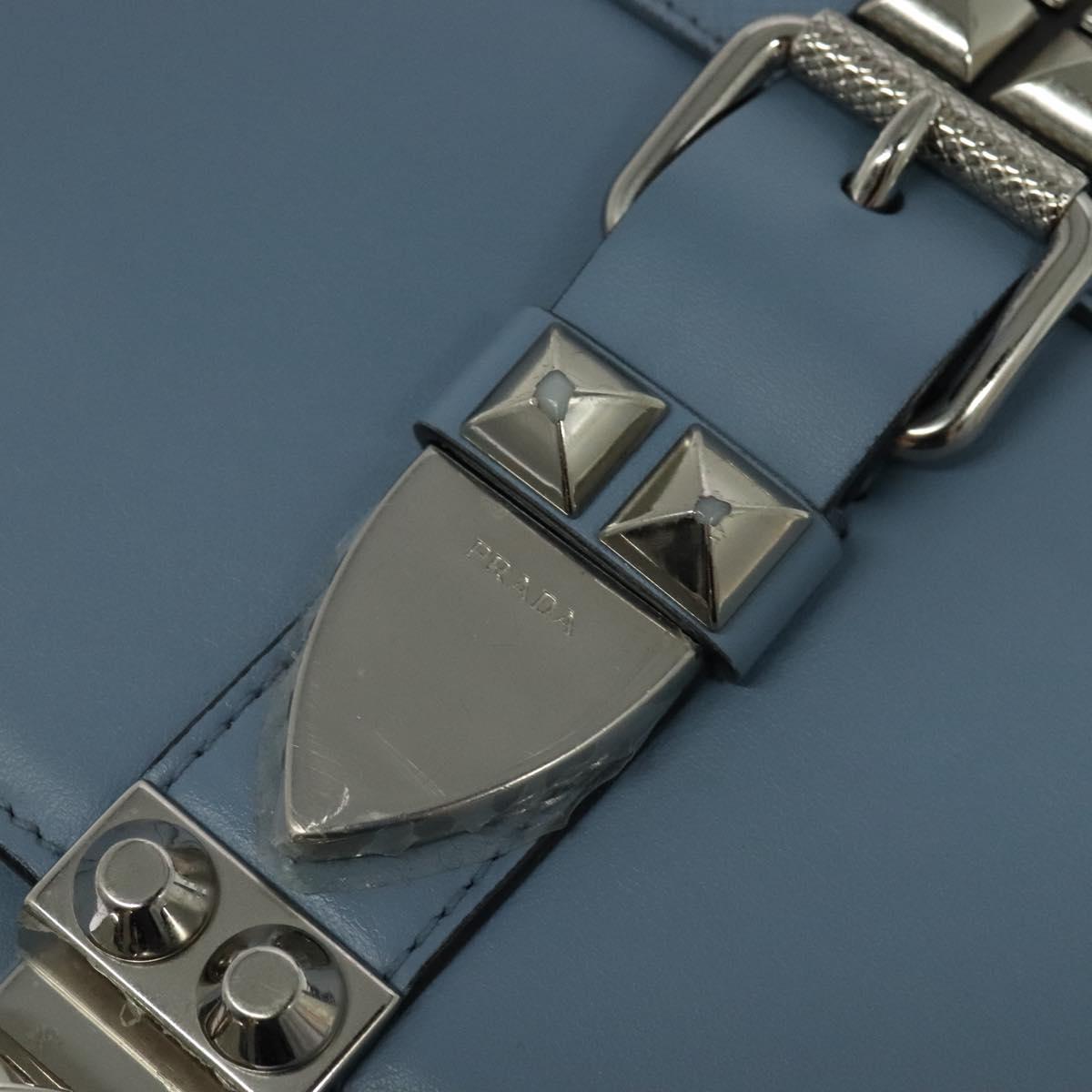 PRADA Shoulder Bag Leather Light Blue Silver Auth 118618