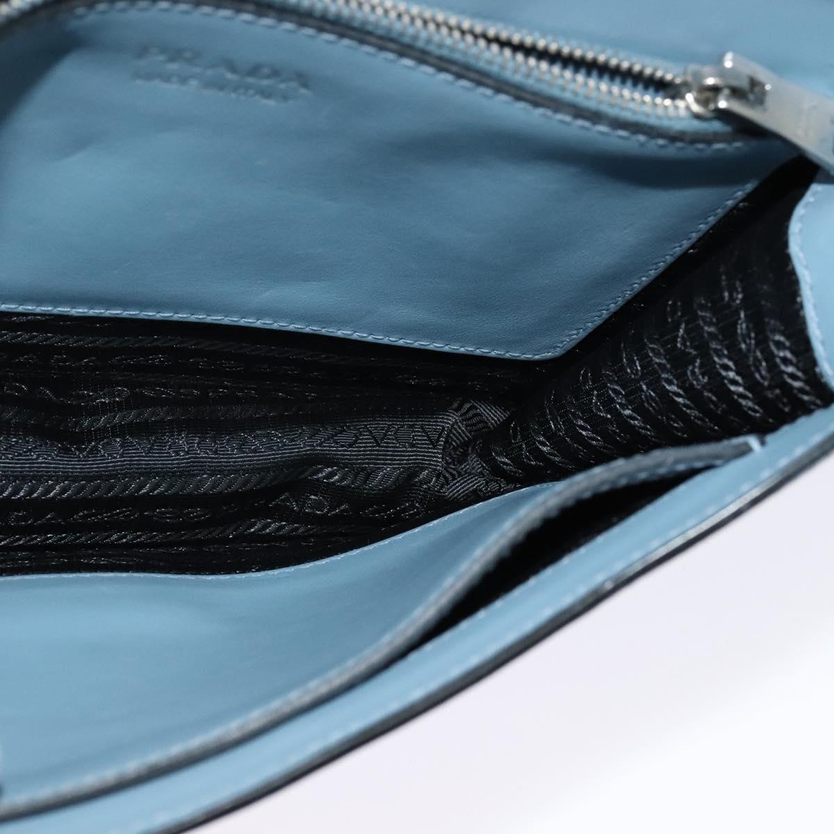 PRADA Shoulder Bag Leather Light Blue Silver Auth 118618