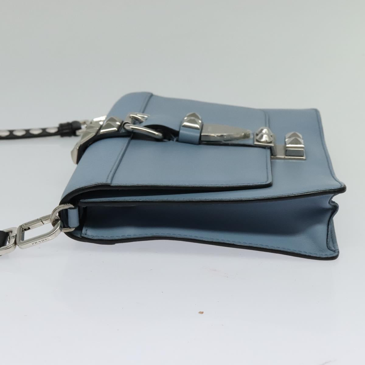 PRADA Shoulder Bag Leather Light Blue Silver Auth 118618