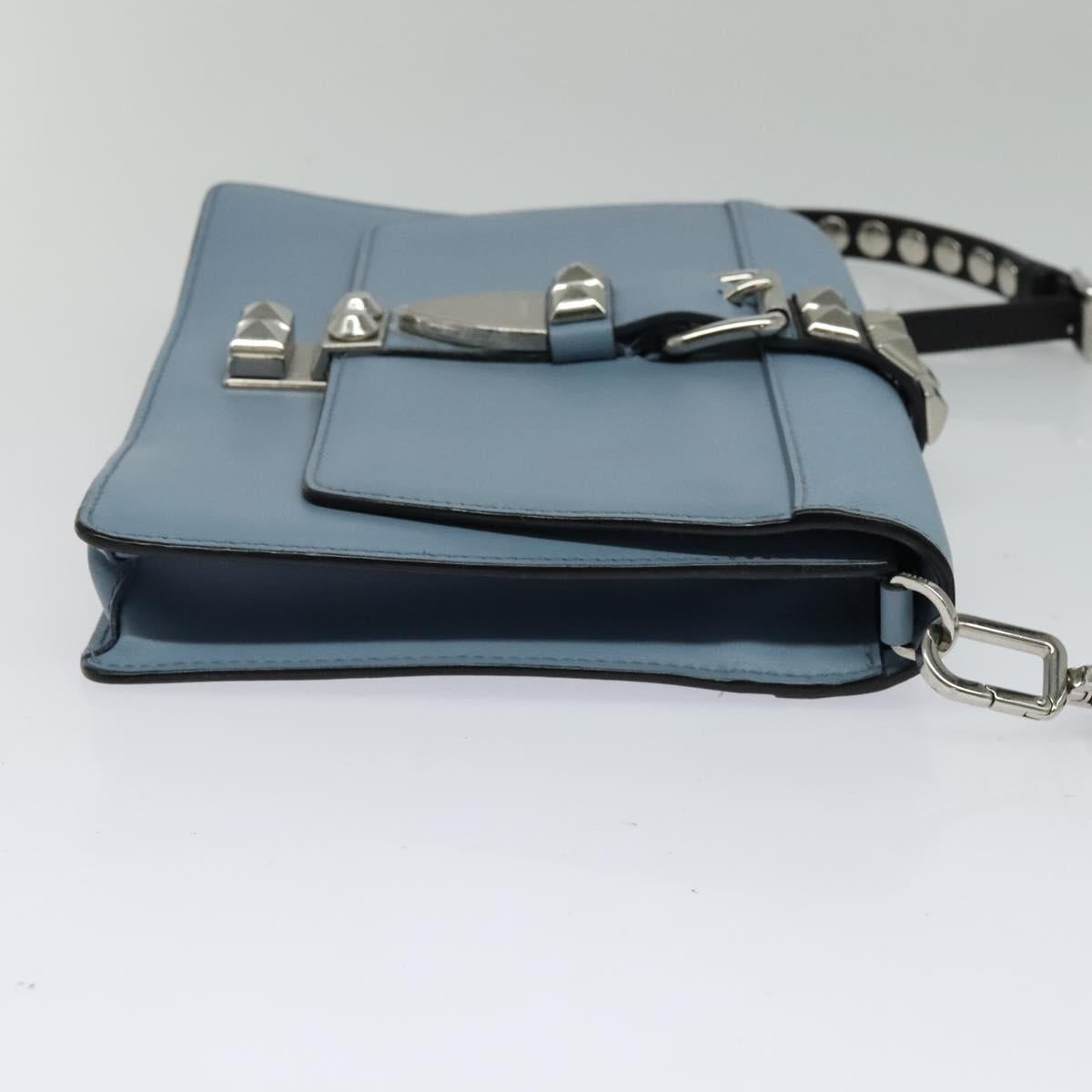 PRADA Shoulder Bag Leather Light Blue Silver Auth 118618