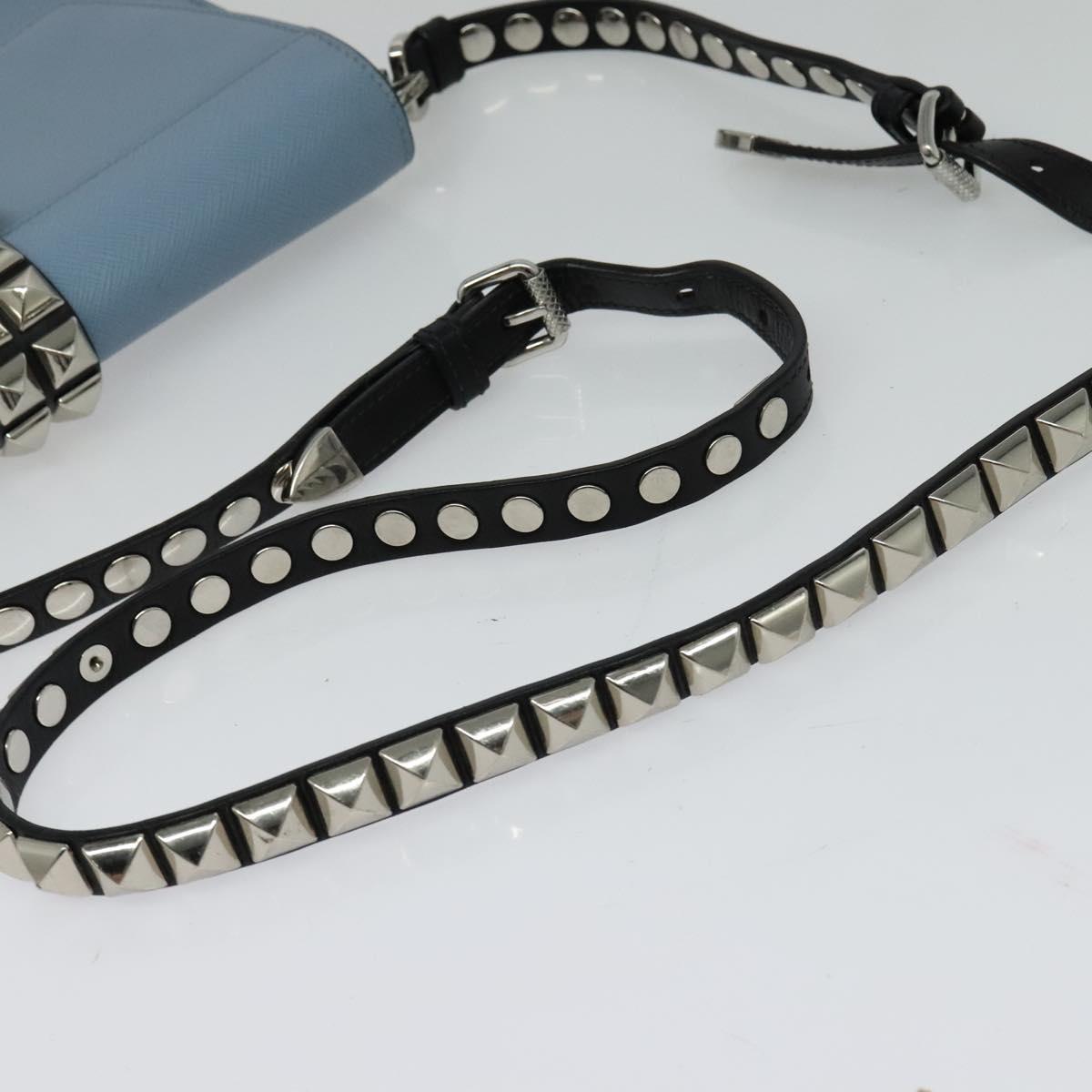 PRADA Shoulder Bag Leather Light Blue Silver Auth 118618
