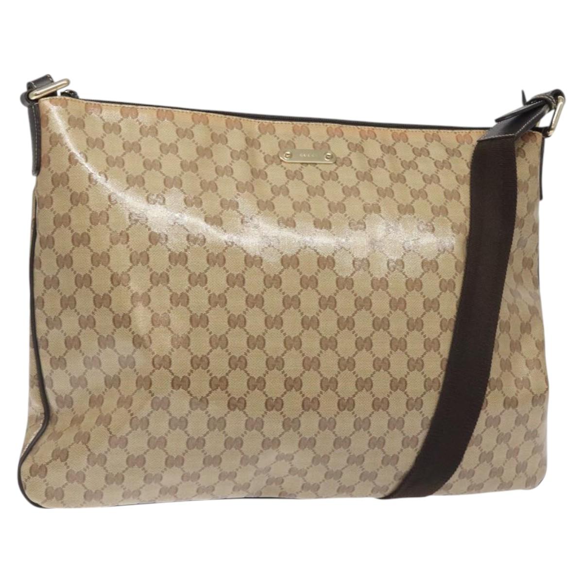 GUCCI GG Crystal Shoulder Bag Coated Canvas Beige Gold 190628 Auth 118619