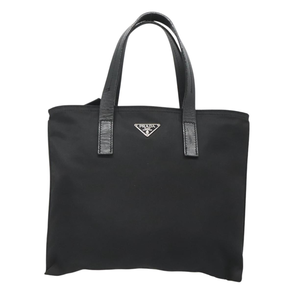 PRADA Hand Bag Nylon Black Silver Auth 118620