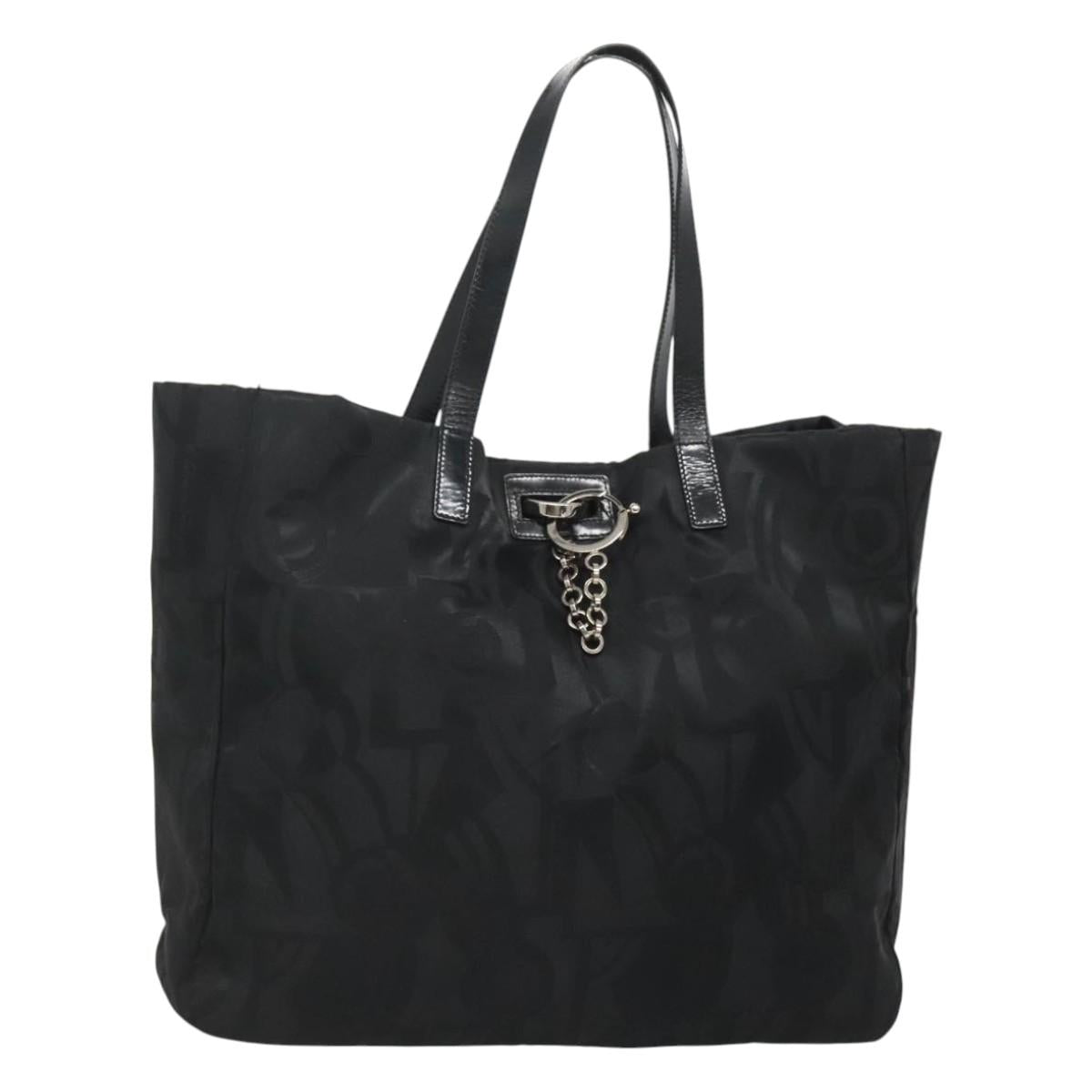 Salvatore Ferragamo Tote Bag Nylon Black Silver Auth 118636