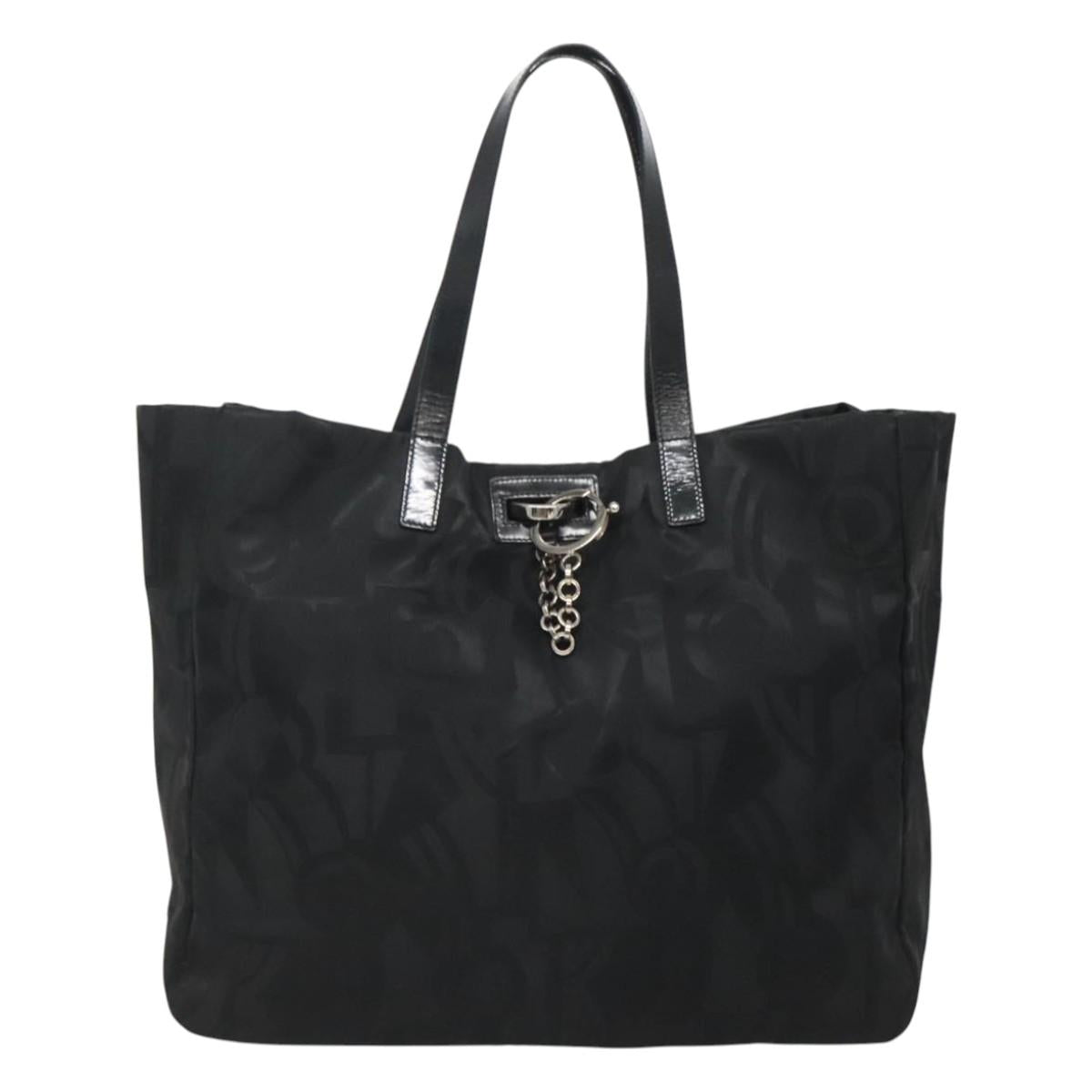Salvatore Ferragamo Tote Bag Nylon Black Silver Auth 118636